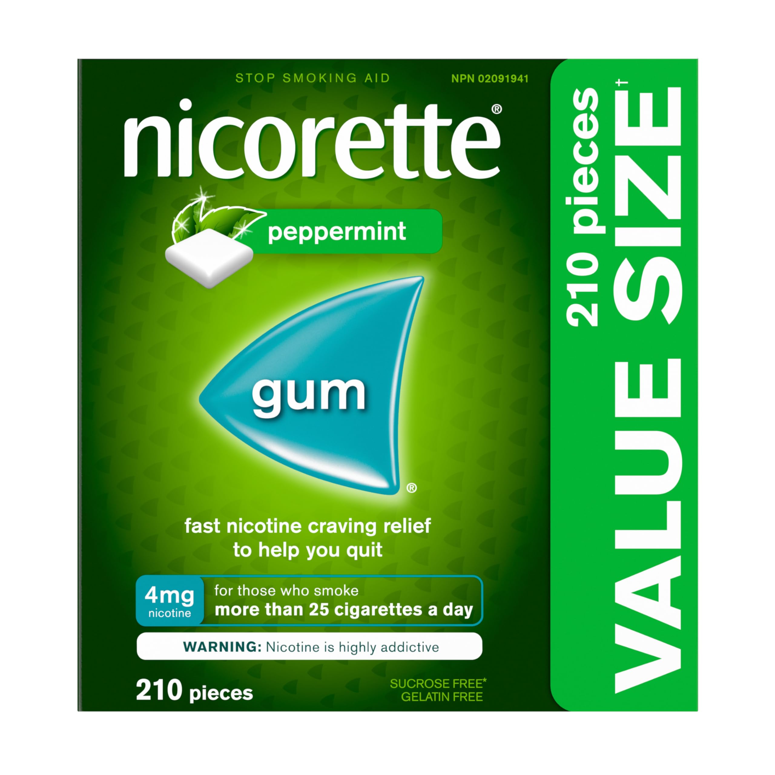 Nicorette Peppermint Gum, 4MG, Quit Smoking, Nicotine Gum, Smoking Cessation Aid, NRT, Reduce Cravings, 210 Pack 🍁 All In One Marketplace Canada