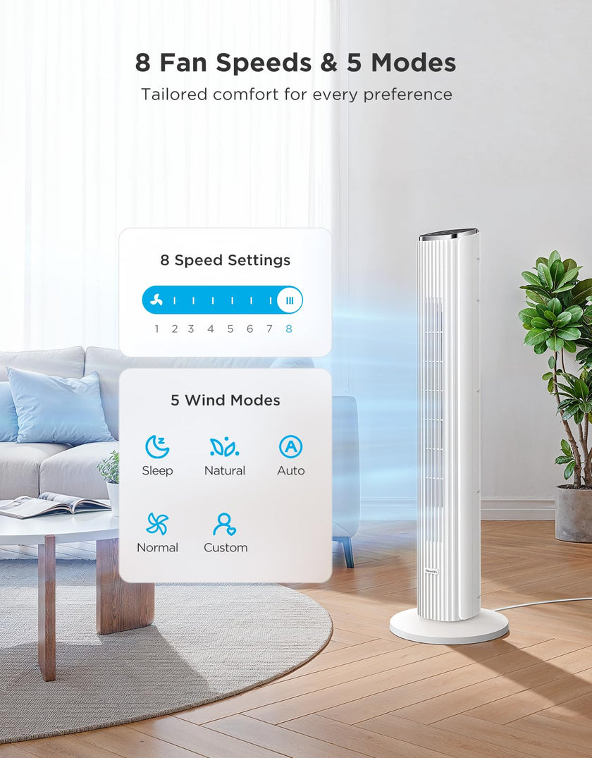 GoveeLife White Tower Fan for Bedroom, 36