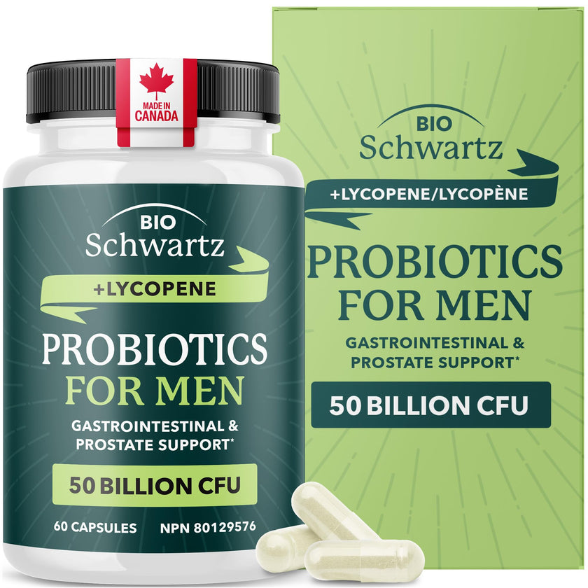 Probiotics for Men | Gut Health & Prostate Support | 50 Billion CFU with 15 Probiotic Strains | With Lycopene for Prostate Support | Men’s Gut Health Supplements | Non-GMO | Made in Canada | 60 Ct 🍁 All In One Marketplace Canada