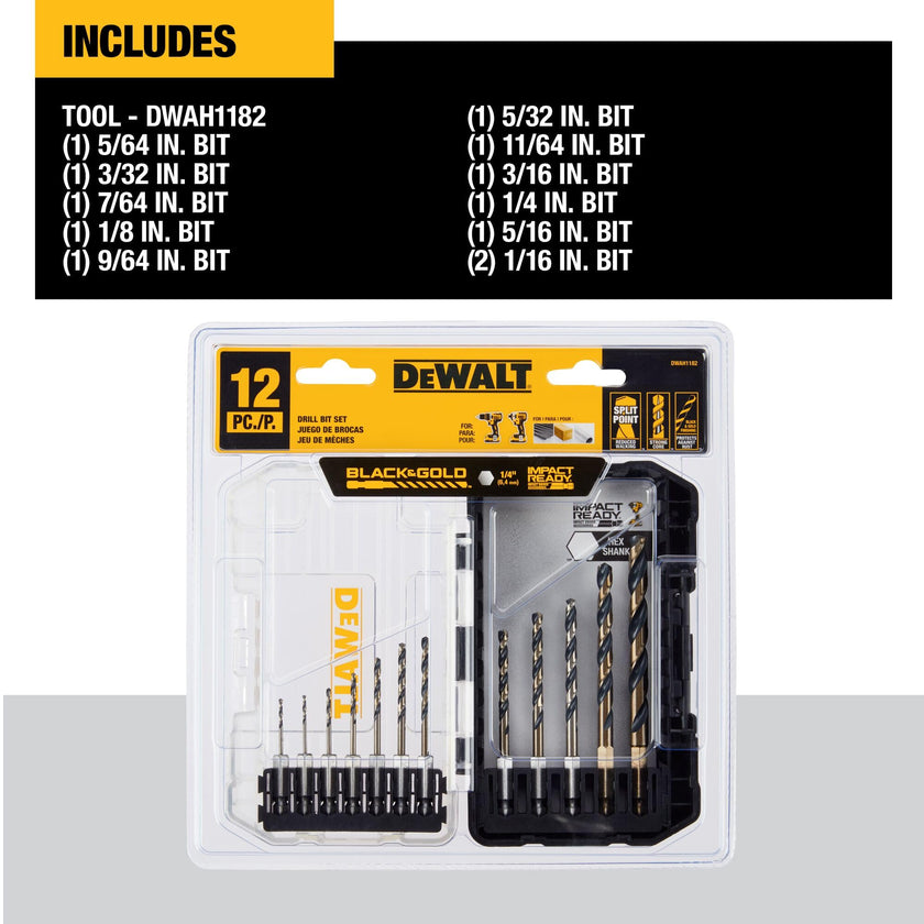 DEWALT 12 Pc Black and Gold Drill Bit Set, Premium Finish Impact Driver Bit Set for Metal, Plastic and Wood (DWAH1182) (DWAH1182) 🍁 All In One Marketplace Canada