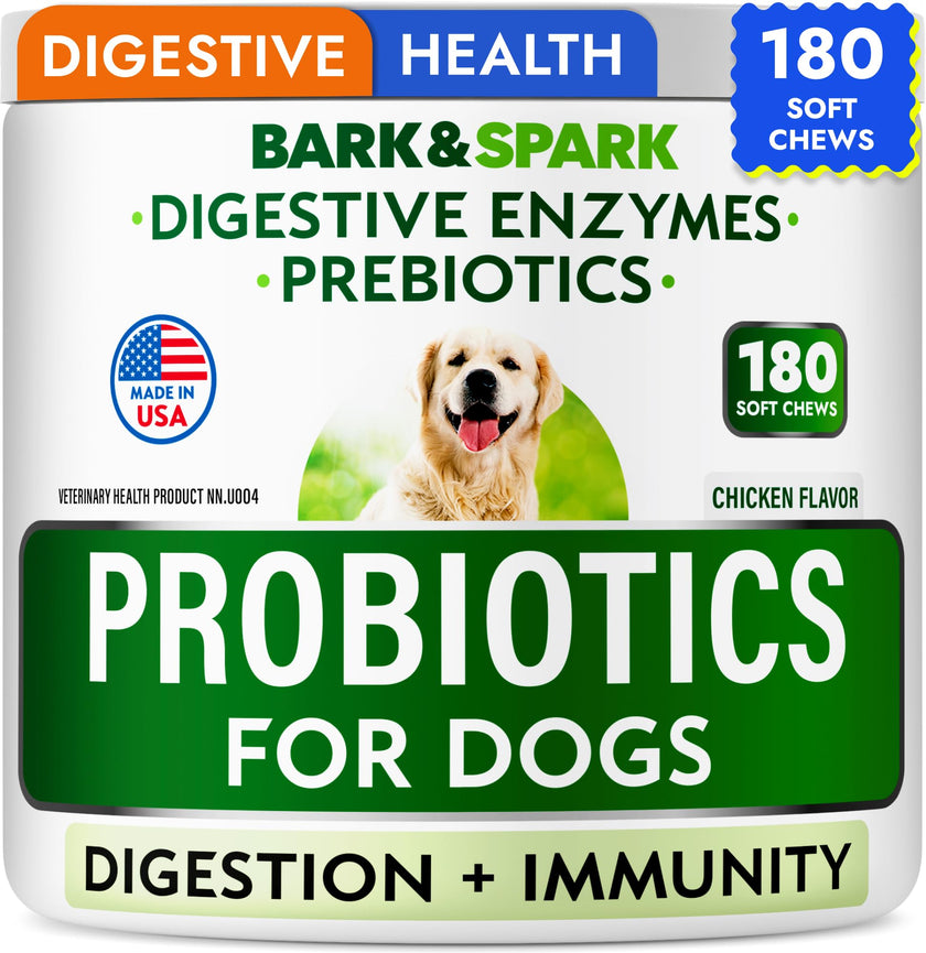 Probiotics for Dogs - Gas, Diarrhea, Allergy, Constipation, Upset Stomach Relief, w/Digestive Enzymes + Prebiotics - Chewable Supplement - Improve Digestion, Immunity - Dog Probiotics Chews - 180Ct 🍁 All In One Marketplace Canada