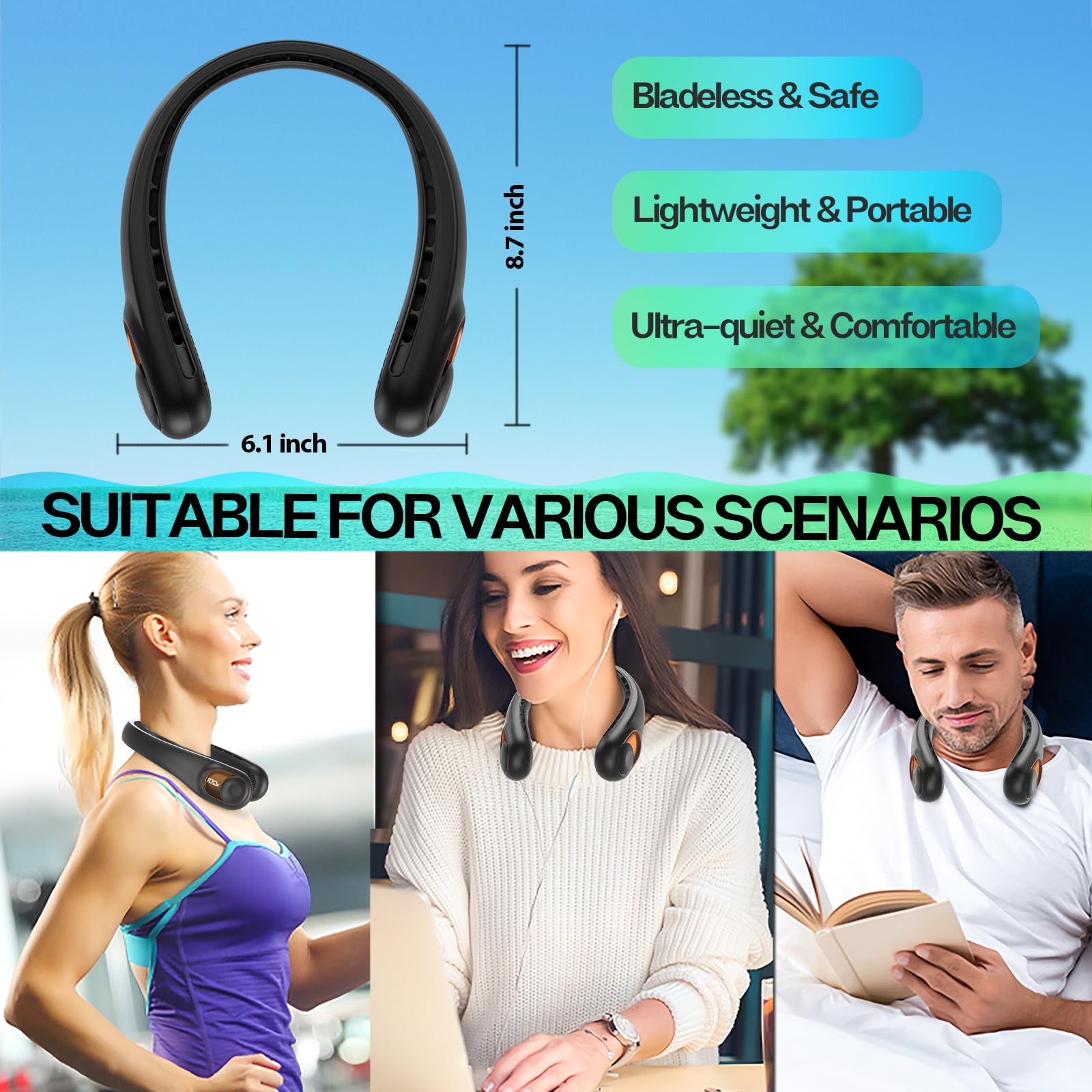Portable Neck Fan with LED Display & 360° Cooling Airflow, 3 Speed Settings Bladeless Cooler, 4000mAh Rechargeable Battery, Ultra-Quiet Personal Fan for Home, Office, Travel, Sports 🍁 All In One Marketplace Canada