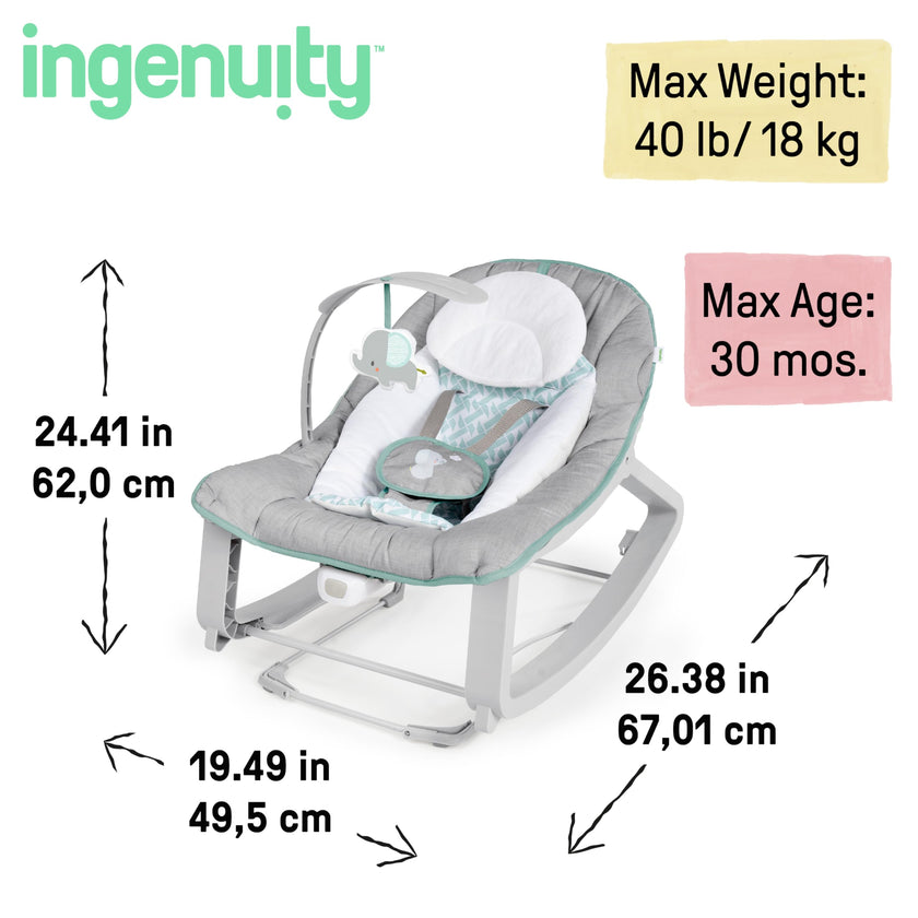Ingenuity Keep Cozy 3-in-1 Grow with Me Vibrating Baby Bouncer, Seat & Infant to Toddler Rocker, Vibrations & Toy Bar, 0-30 Months Up to 40 lbs (Weaver) 🍁 All In One Marketplace Canada