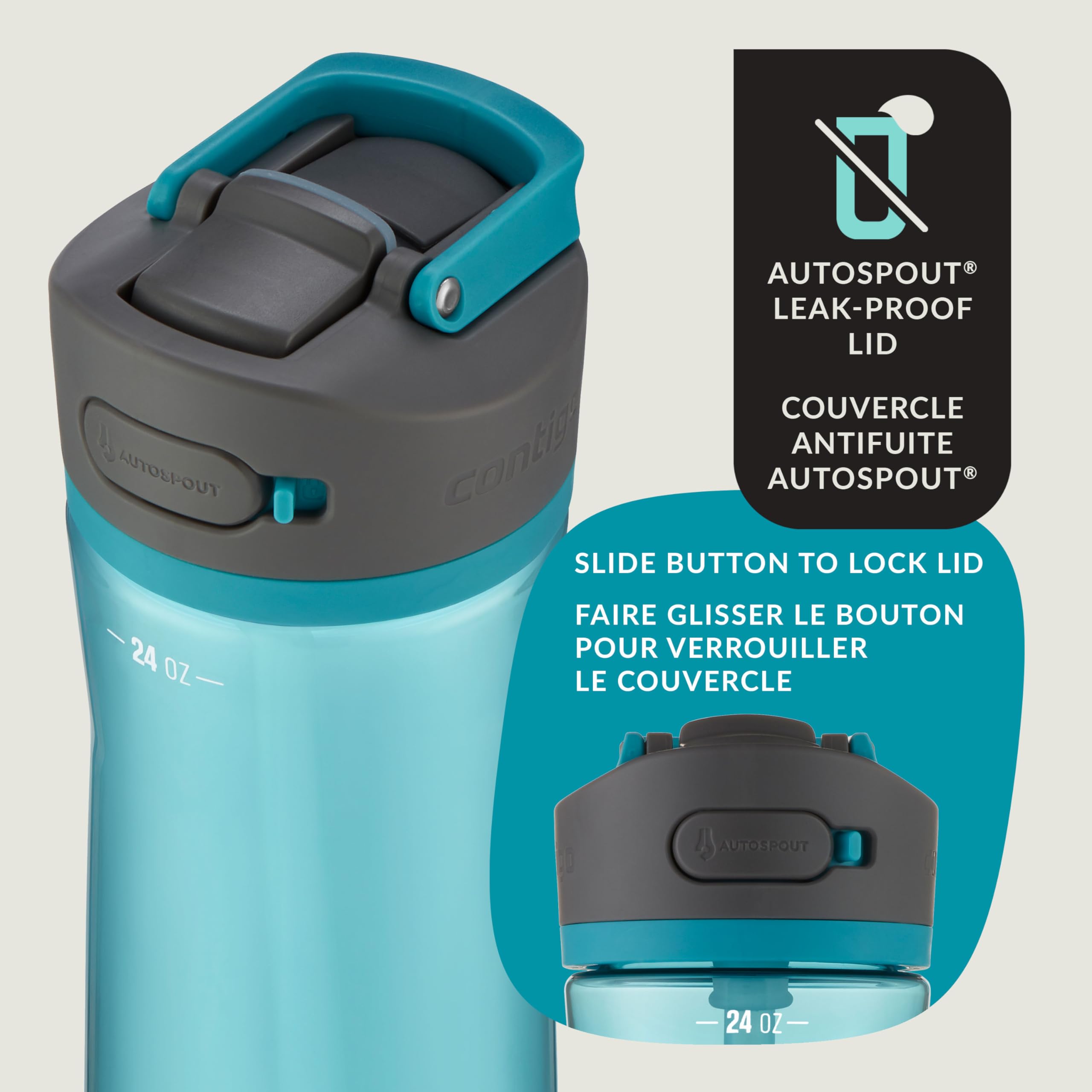 Contigo Ashland 2.0 Water Bottle with Straw and Leak-Proof Locking Lid, BPA-Free Plastic, Dishwasher Safe, Juniper, 24 oz (709 mL) 🍁 All In One Marketplace Canada