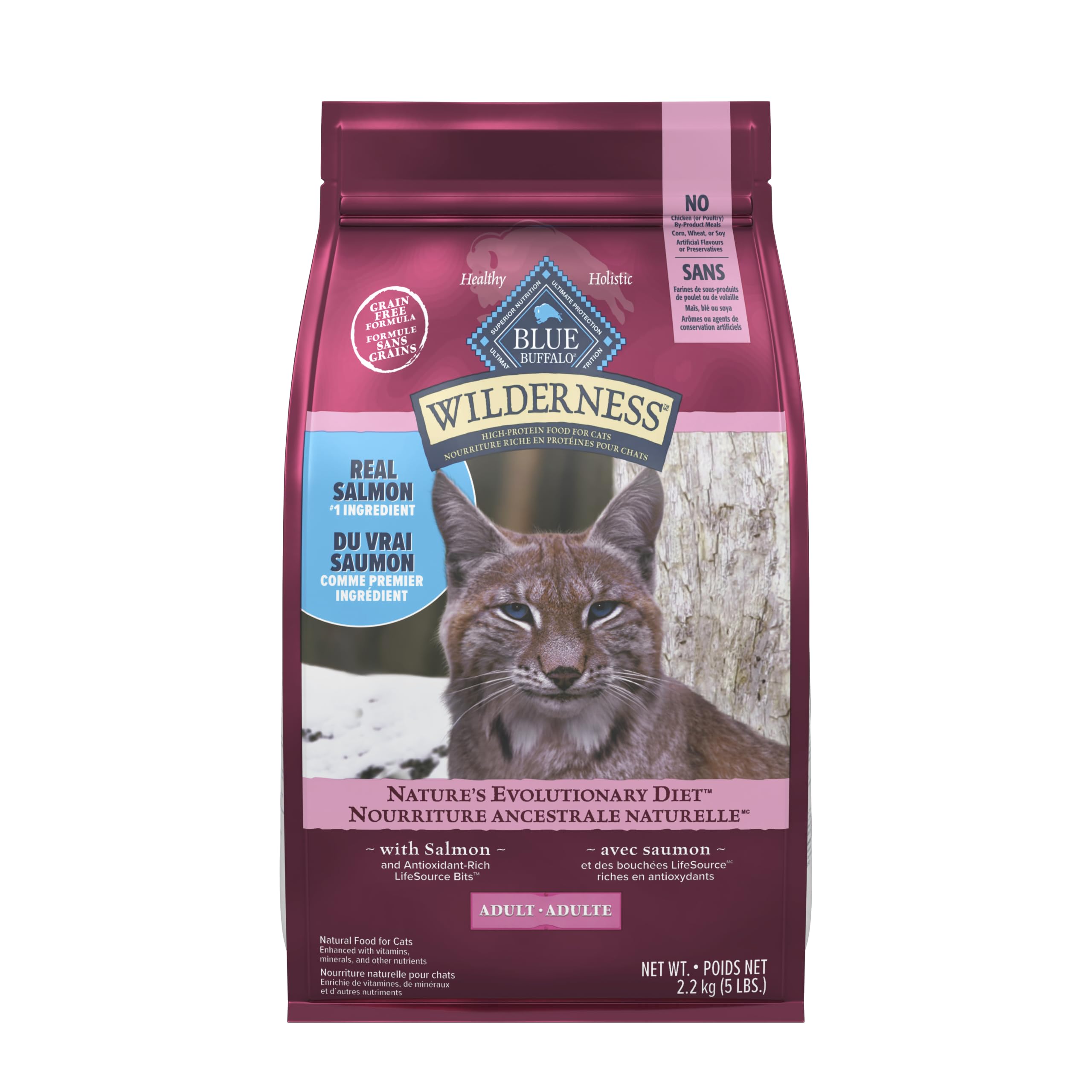 Blue Buffalo Wilderness with Salmon Natural High-Protein Grain-Free Dry Food for Adult Cats, Real Salmon First, Antioxidant-Rich LifeSource Bits Support Immunity, Promotes Strong Muscles, 2.2kg/5 lbs. 🍁 All In One Marketplace Canada