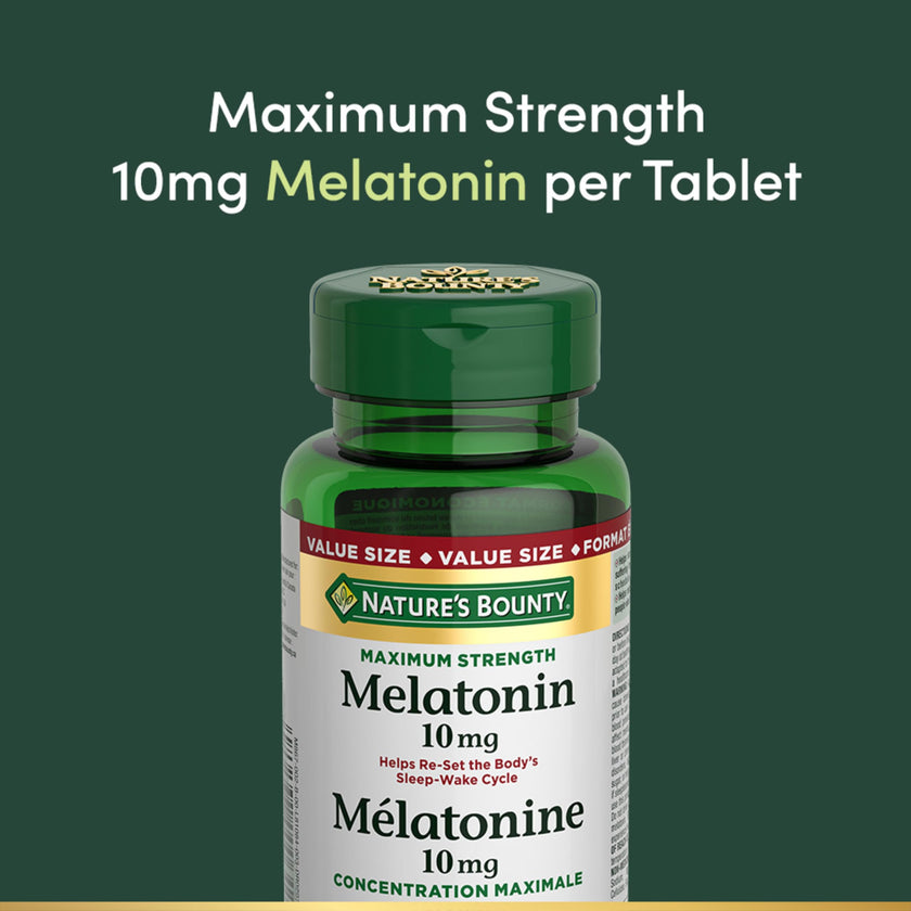 NATURE'S BOUNTY Maximum Strength Melatonin, 10 mg, Value Size, Helps Reset Sleep-wake Cycle, Helps Increase Total Sleep Time, Fall Asleep Faster, Fights Jet Lag, 120 Tablets, 44 g 🍁 All In One Marketplace Canada