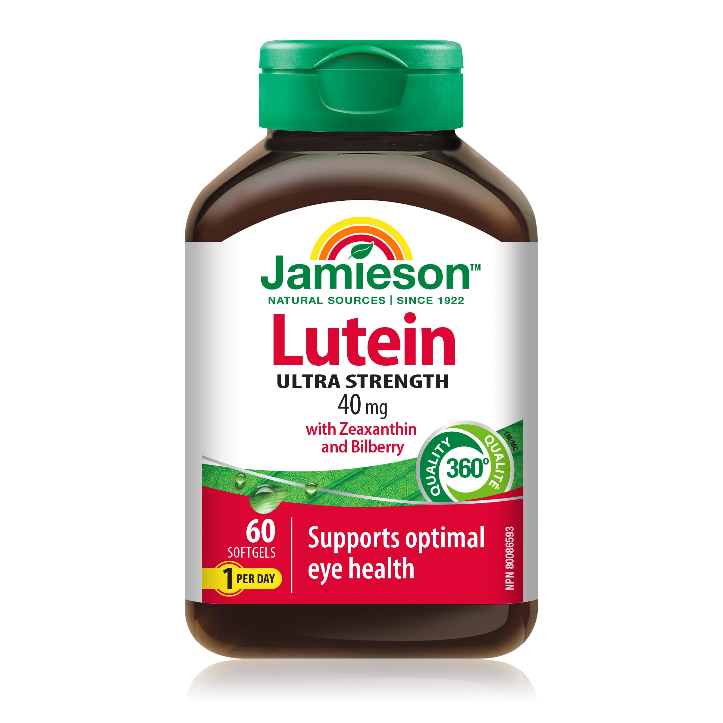 Jamieson Ultra Strength Lutein 40 mg, with Zeaxanthin and Bilberry, Supports Eye Health, and Helps Reduce the Risk of Developing Cataracts. Non-GMO, Gluten-Free, 60 Softgels, Proudly Canadian 🍁 All In One Marketplace Canada