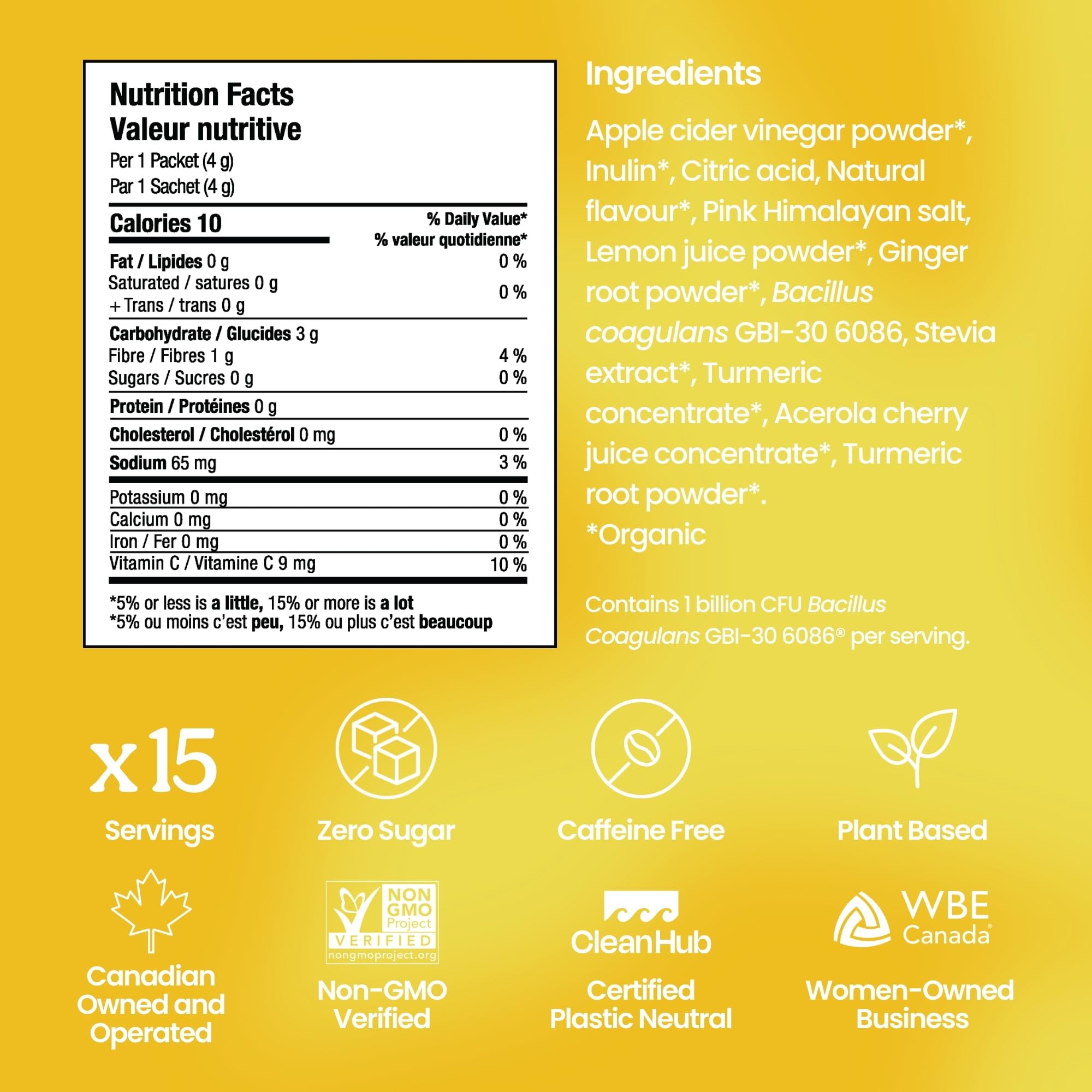 Blume SuperBelly Packets, Sugar-Free, Apple Cider Vinegar - Lemon Ginger, 15 Sticks - Canadian Brand 🍁 All In One Marketplace Canada