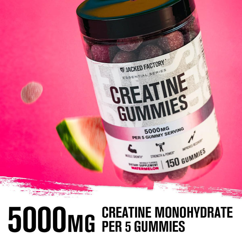 Jacked Factory Creatine Gummies 5g Daily Dose (1g per Gummy) - Creatine Monohydrate Gummy for Men and Women, Vegan-Friendly, Travel-Friendly, Third-Party Tested - 150 Gummies, Watermelon 🍁 All In One Marketplace Canada