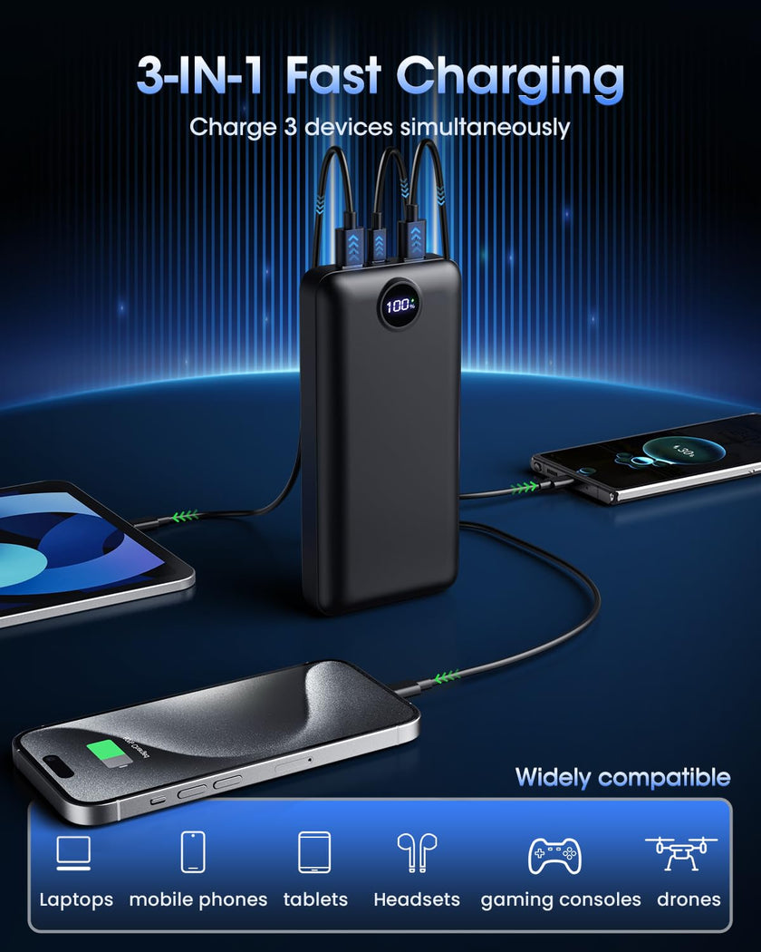Power Bank Fast Charging 50000mAh 22.5W Portable Charger USB C Quick Charge with 3 Outputs & 2 Inputs LED Display Huge Capacity External Battery Pack for iPhone, Samsung, iPad etc 🍁 All In One Marketplace Canada
