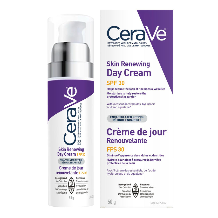 CeraVe Skin Renewing Day Cream SPF 30, Anti-aging Daily Moisturizing Cream with Encapsulated Retinol, Ceramides & Hyaluronic Acid, Fragrance Free, Recommended by Dermatologists, 50g 🍁 All In One Marketplace Canada