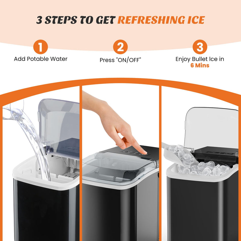 Sweetcrispy Countertop Ice Maker with Handle, 26lbs/24H Portable Ice Machine, 9 Bullet Ice Cubes Ready in 6 Mins, Self-Cleaning, Quiet Compact Ice Maker for Home, Kitchen, RV, Camping, Black 🍁 All In One Marketplace Canada