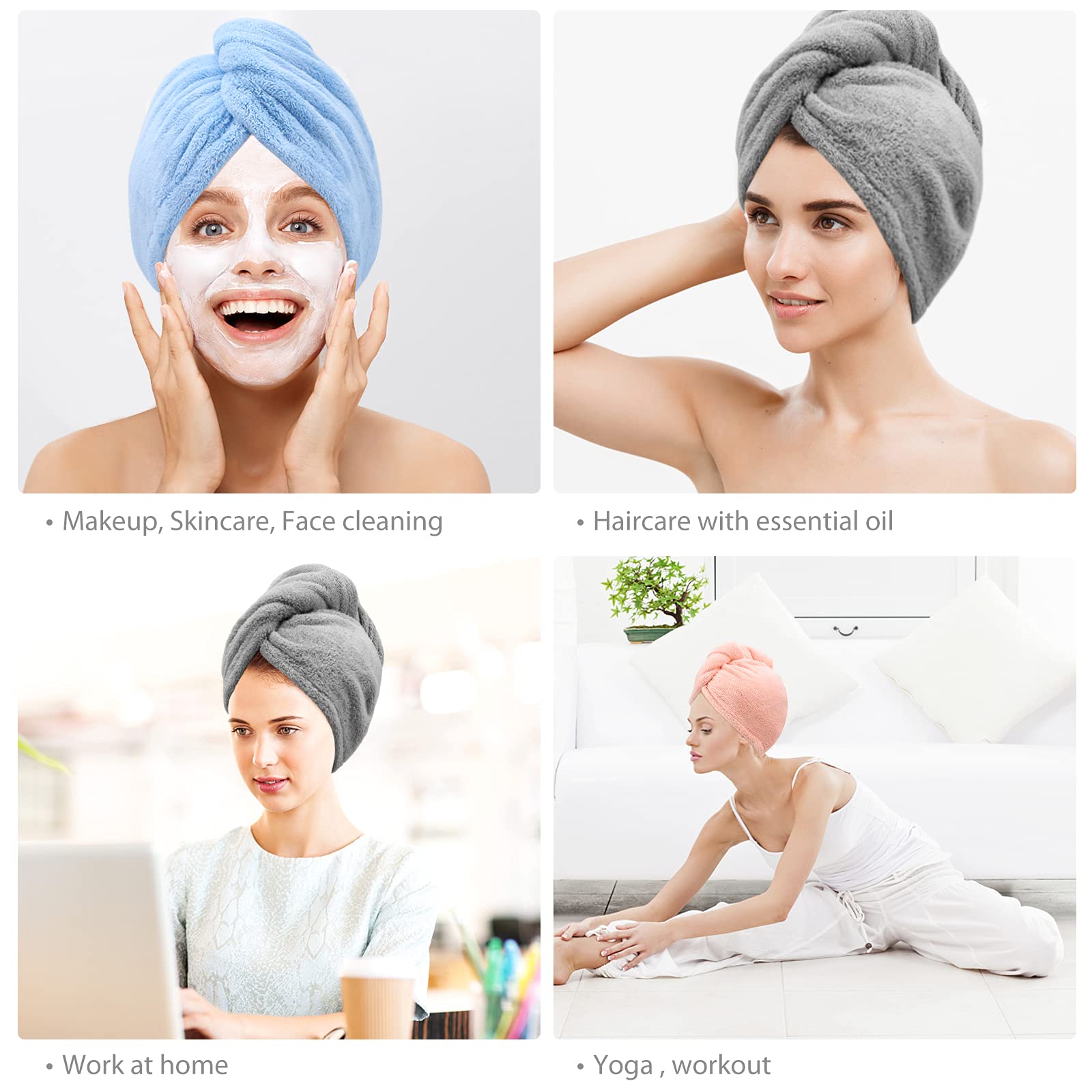 3 Pack Microfiber Hair Towel BEoffer Super Absorbent Hair Wraps for Women Wet Hair, Fast Drying Hair Turban, Hair Caps with Buttons for Drying Curly, Long & Thick Hair Anti Frizz (Gray+Pink+Blue) 🍁 All In One Marketplace Canada