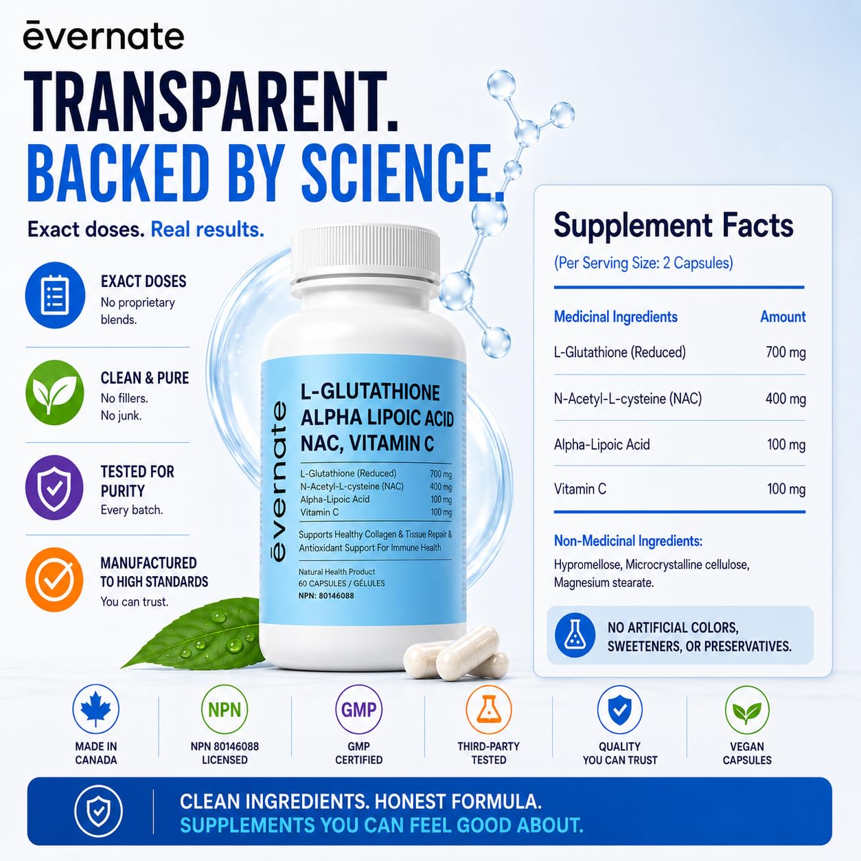 ALL-IN-ONE L-Glutathione 700 mg (Reduced) with NAC 400 mg, Alpha-Lipoic Acid 200 mg & Vitamin C (Per Serving: 2 Capsules) – Advanced Skin Brightening, Antioxidant & Immune Support Supplement – Made in Canada 🍁 All In One Marketplace Canada