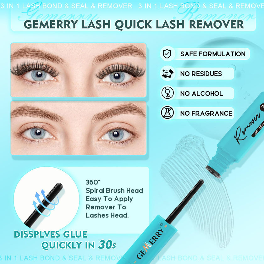 GEMERRY 3-IN-1 Lash Glue Lash Bond and Seal and Remover Clusters Lashes Glue Black Cluster Eyelash Glue Waterproof Long Lasting DIY Eyelash Extension at Home Latex-Free 9ML 🍁 All In One Marketplace Canada