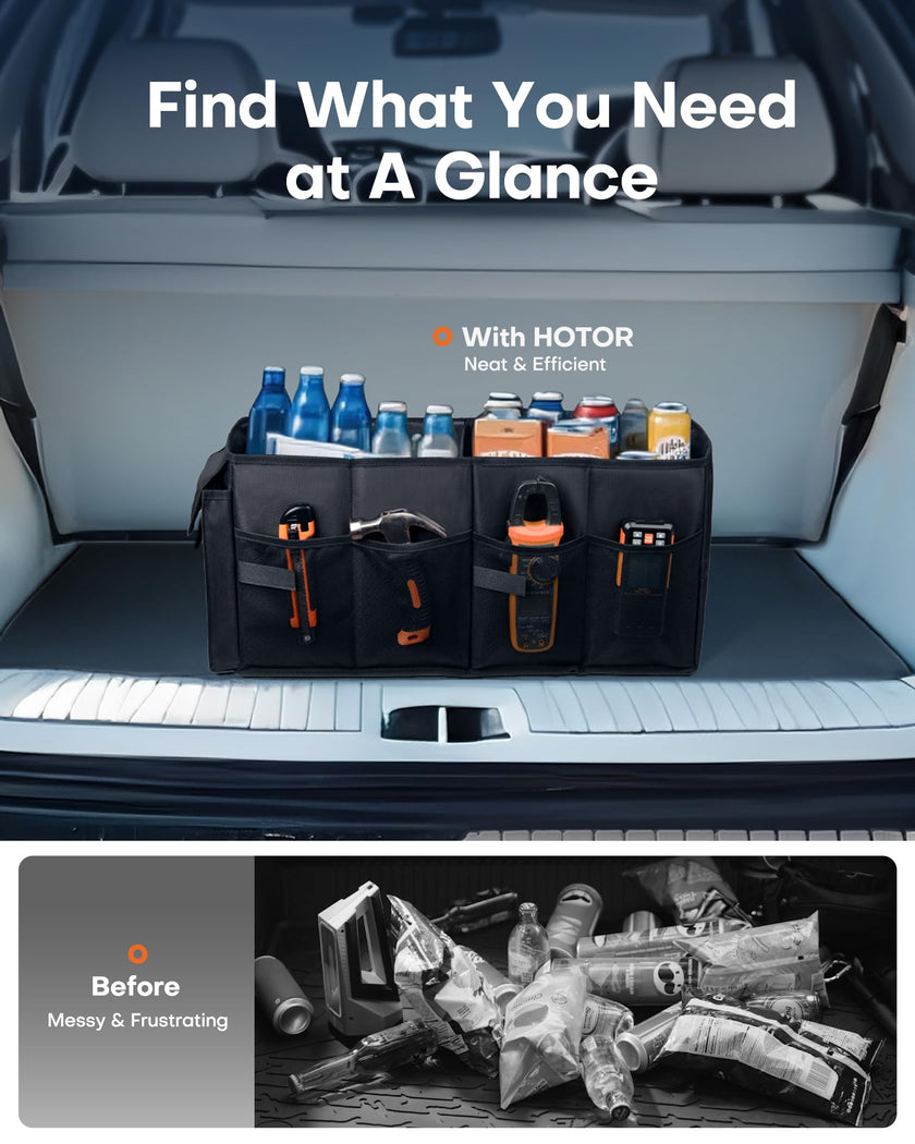 HOTOR Trunk Organizer - Car Organizer, Foldable Trunk organizer for SUVs & Sedans, Car Accessories, Tools, Sundries, 2 Compartments, Black 🍁 All In One Marketplace Canada
