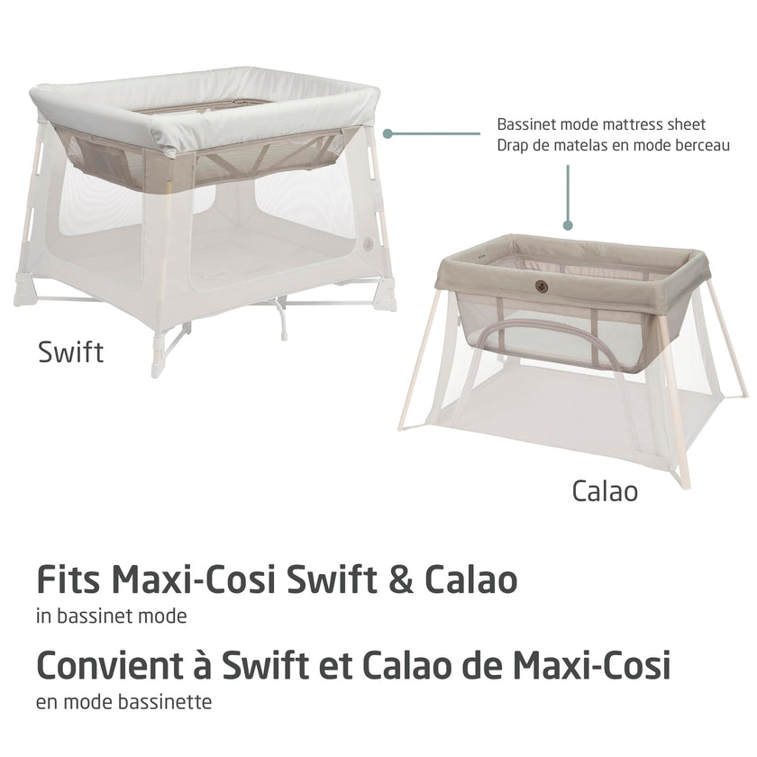 Maxi-Cosi Swift/Calao Bassinet Mode Fitted Sheets – 2-Pack, 100% Cotton, Soft and Breathable, Durable, Perfect Fit for Playard Bassinet Mattress, Machine Washable, Baby Bedding Essentials 🍁 All In One Marketplace Canada