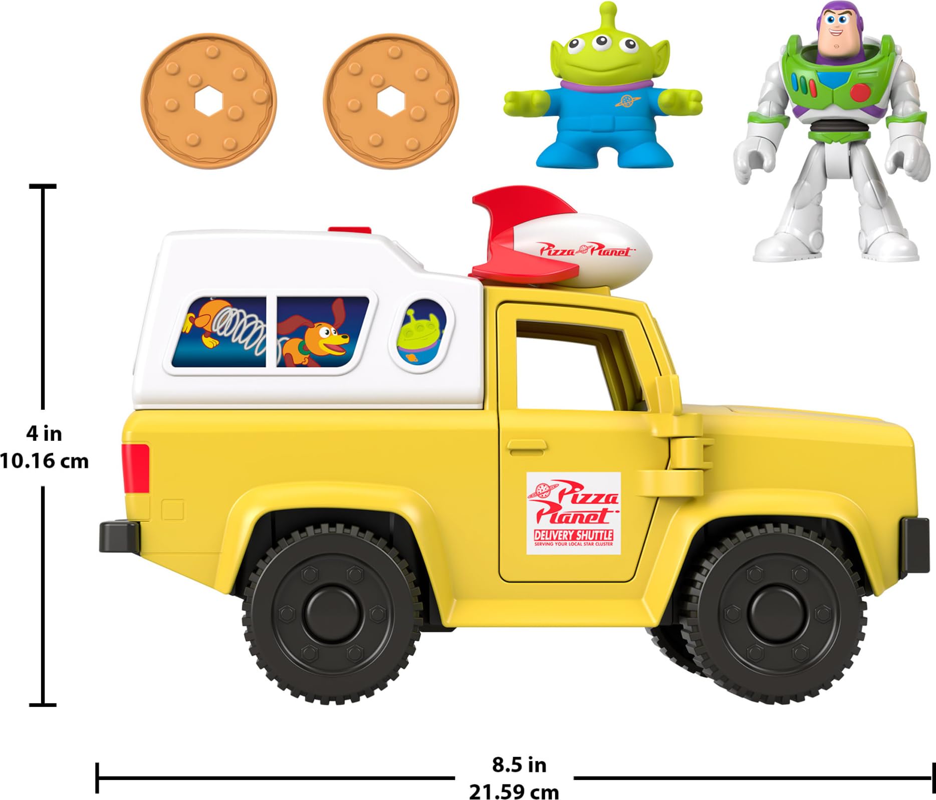 Fisher-Price Imaginext Disney and Pixar Toy Story Pizza Planet Truck with 3-inch Buzz Lightyear & Alien Friend Action Figures, Toy Vehicle & Pizza Projectile Accessories 🍁 All In One Marketplace Canada