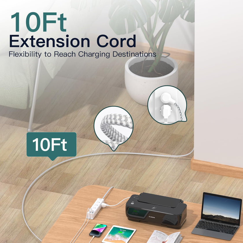 Surge Protector Power Bar - 10 FT Extension Cord, Power Strip with 12 Widely AC Outlet 4 USB, Flat Plug, Wall Mount Overload Protection, 1050J, Desk Charging Station for Dorm Home Office 🍁 All In One Marketplace Canada