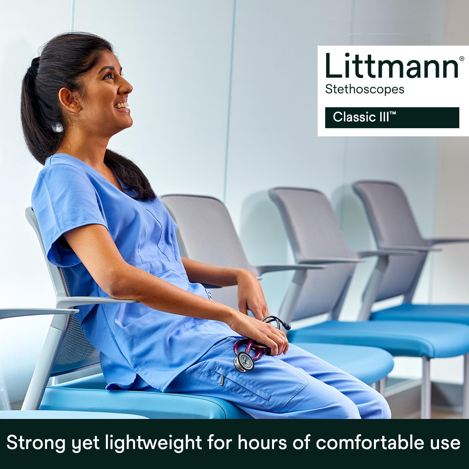 3M Littmann Classic III Monitoring Stethoscope, 5620, More Than 2X as Loud*, Weighs Less**, Stainless Steel Chestpiece, 69 cm (27