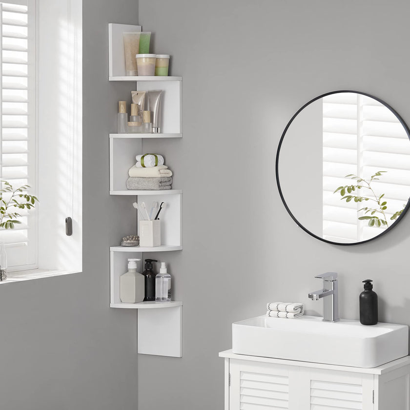VASAGLE CUSTOS Collection - Corner Shelf Wall Mount, 5-Tier Floating Corner Bookshelf, Plant Shelf for Bedroom, Living Room, Bathroom, Home Office, Cloud White ULBC72WT 🍁 All In One Marketplace Canada
