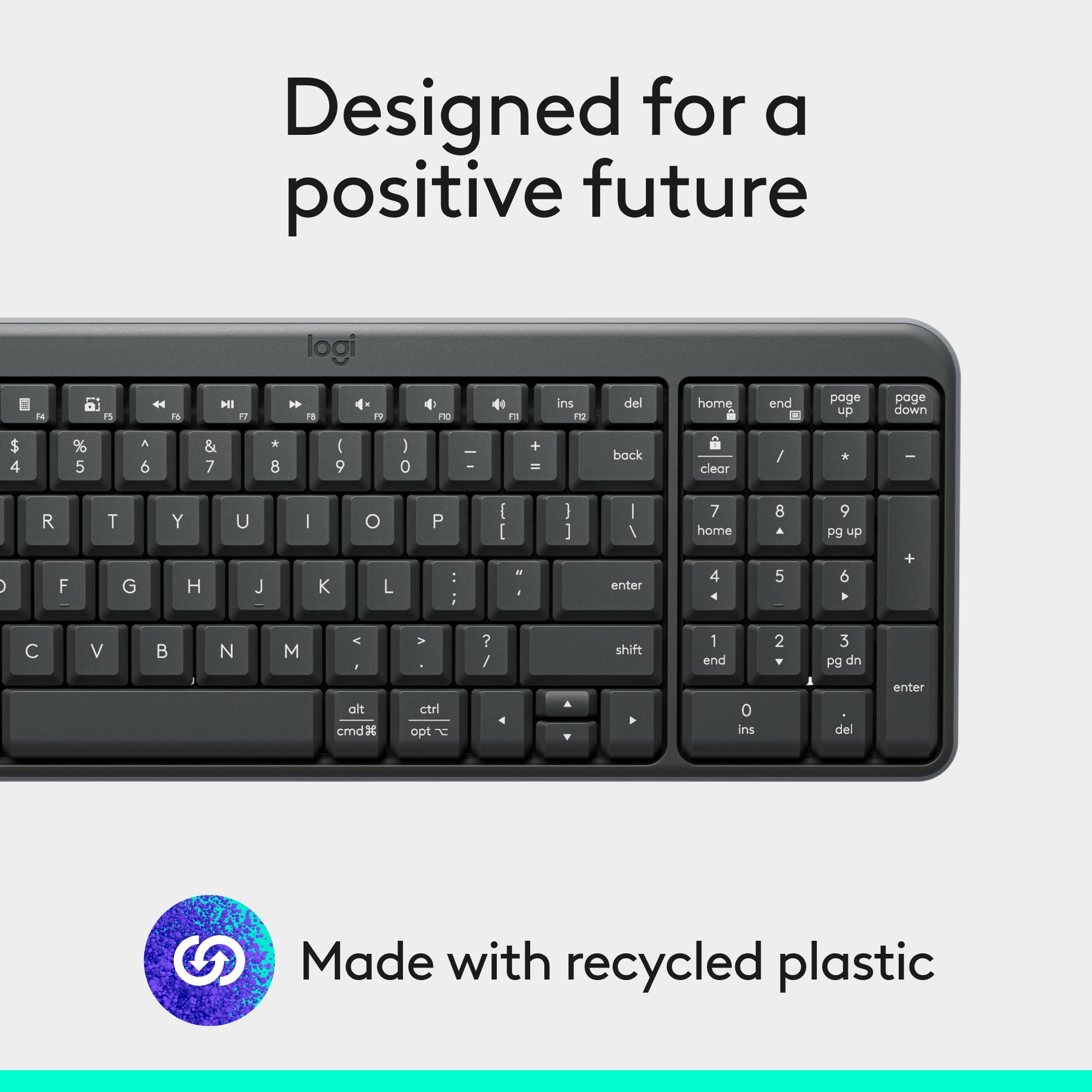Logitech K250 Bluetooth Keyboard with Numpad, Easy Connectivity, Compact Wireless Keyboard Made with Recycled Plastic, Spill-Resistant, Comfortable Keys - Windows/MacOS - Graphite 🍁 All In One Marketplace Canada