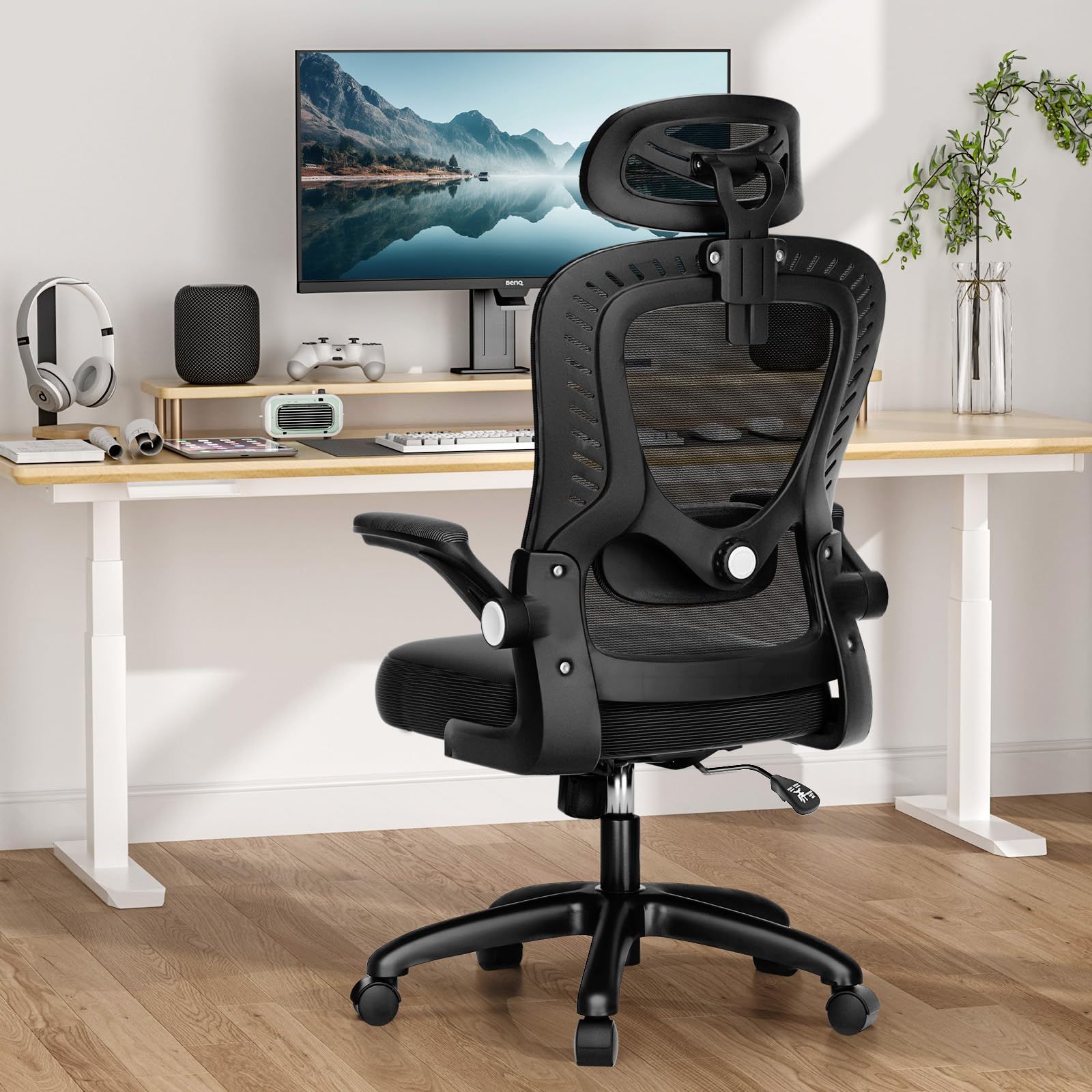 Office Chair, SPRDENG Ergonomic Office Chair with Two-Way Adjustable Lumbar Support & Headrest, High Back S-Shaped Computer Chair with Flip-up Padded Armrests, Swivel Task Chair for Home Office 🍁 All In One Marketplace Canada