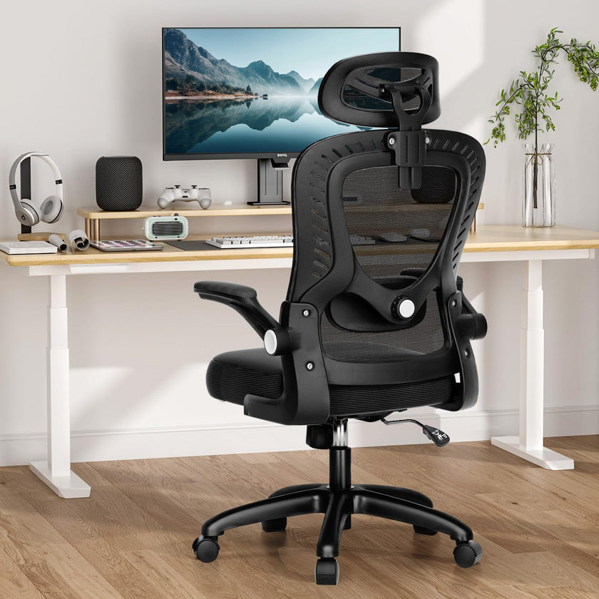 Office Chair, SPRDENG Ergonomic Office Chair with Two-Way Adjustable Lumbar Support & Headrest, High Back S-Shaped Computer Chair with Flip-up Padded Armrests, Swivel Task Chair for Home Office 🍁 All In One Marketplace Canada
