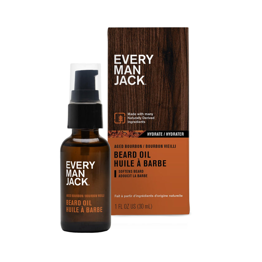 Every Man Jack Mens Beard Oil - Subtle Aged Bourbon Fragrance - Deeply Moisturizes and Softens Your Beard and Adds a Natural Shine - Naturally Derived with Shea Butter- 30 mL 🍁 All In One Marketplace Canada