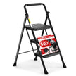 HBTower 3 Step Ladder, Folding Step Stool with Wide Anti-Slip Pedal, 500lbs Sturdy Steel Ladder, Convenient Handgrip, Lightweight, Portable Steel Step Stool, Black 🍁 All In One Marketplace Canada