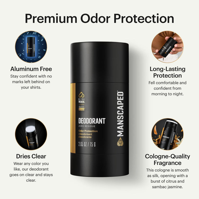 MANSCAPED® UltraPremium Deodorant, Aluminum-Free Clear Formula, Soft and Comfortable with Cologne-Quality Fragrance for Under Arm Odor Protection, 2.65 oz Stick (1 Pack) 🍁 All In One Marketplace Canada