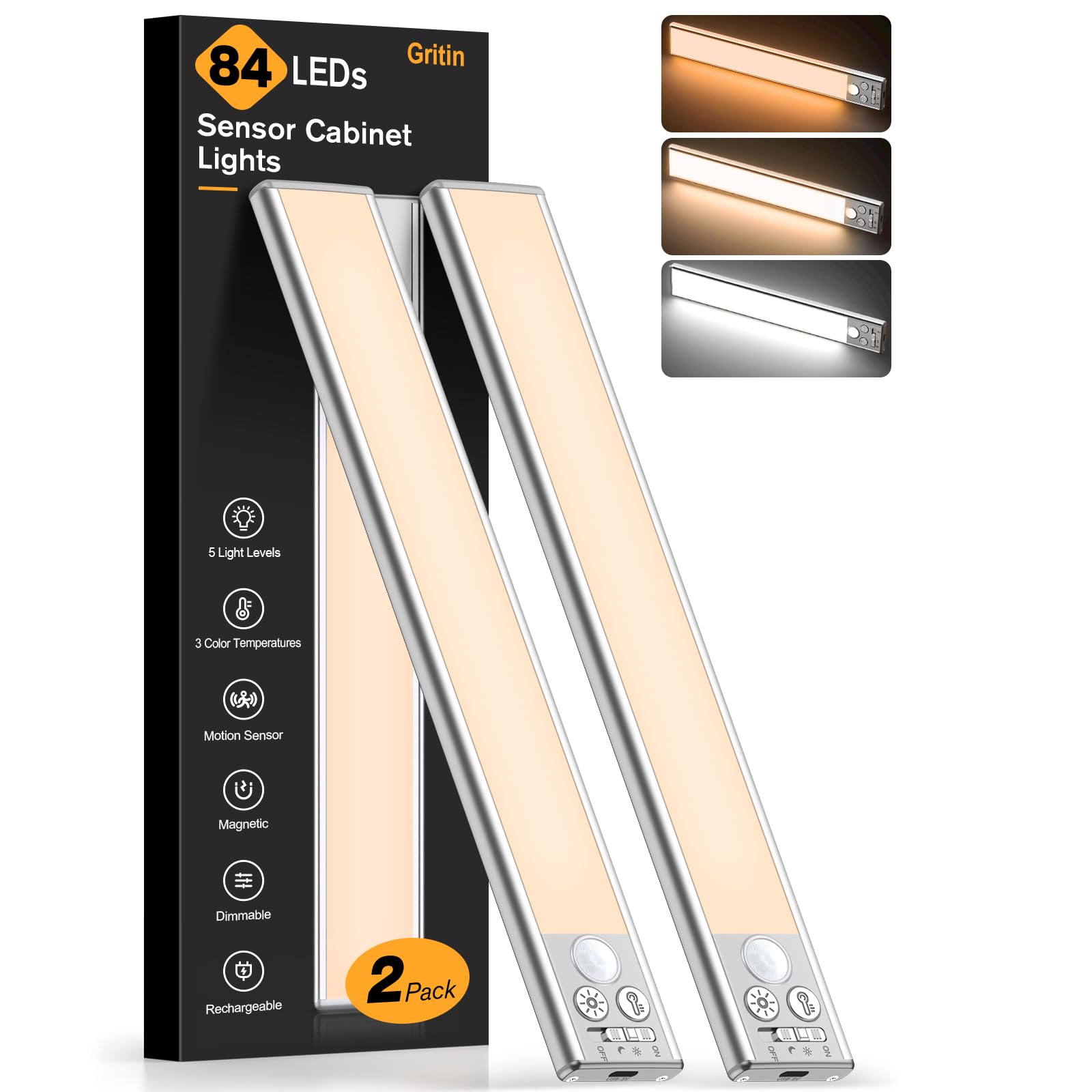 Gritin 10.2inch Under Cabinet Lighting Rechargeable 2 Pack 🍁 All In One Marketplace Canada