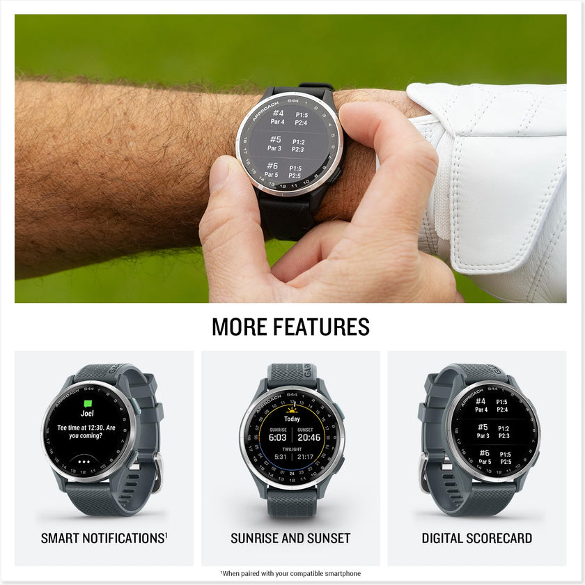 Garmin Approach S44, Essential Golf GPS Smartwatch, AMOLED Display, On-Course Features, Silver Aluminum Bezel with Twilight Silicone Band 🍁 All In One Marketplace Canada