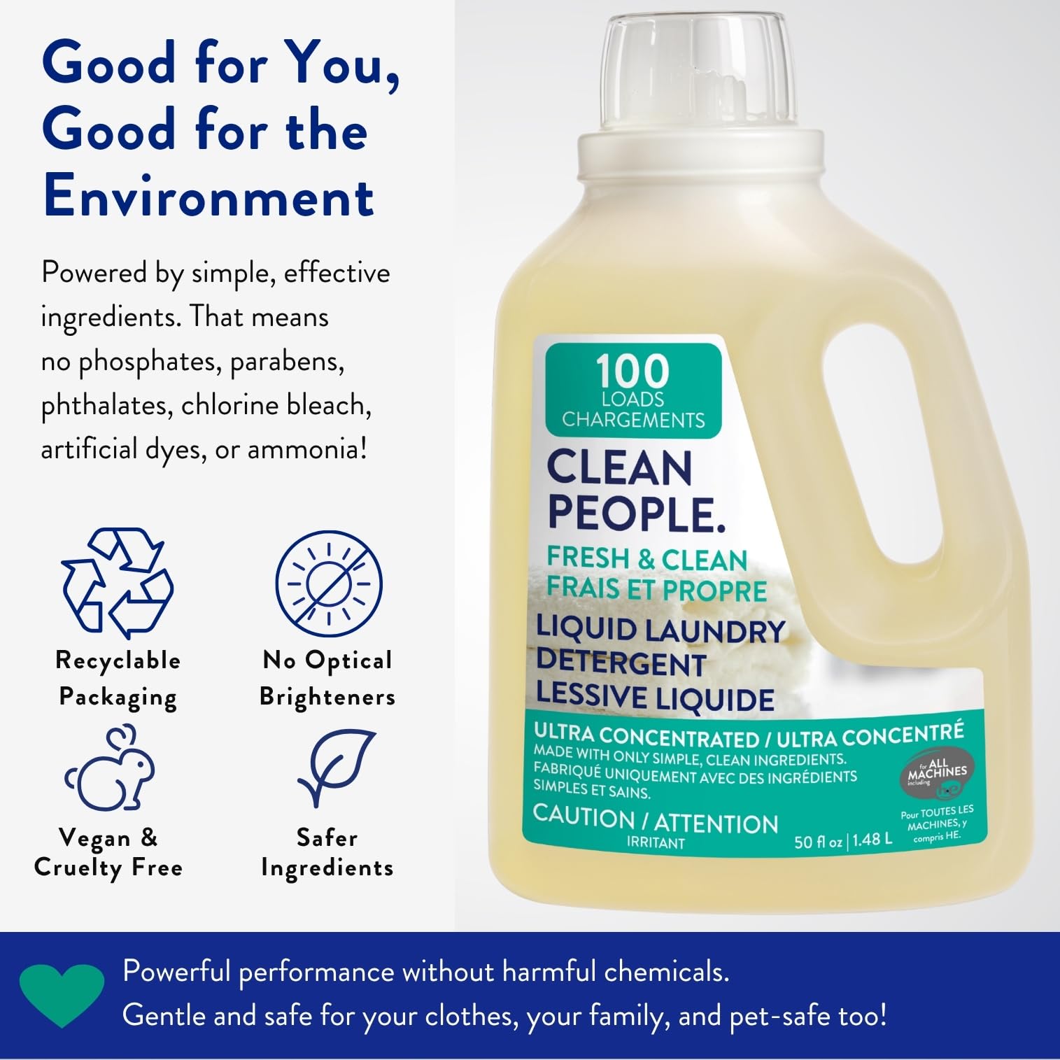 The Clean People Liquid Laundry Detergent - Recyclable Packaging, Stain Fighting - Ultra Concentrated, Laundry Soap (50 Fl Oz, Fresh Scent) 🍁 All In One Marketplace Canada