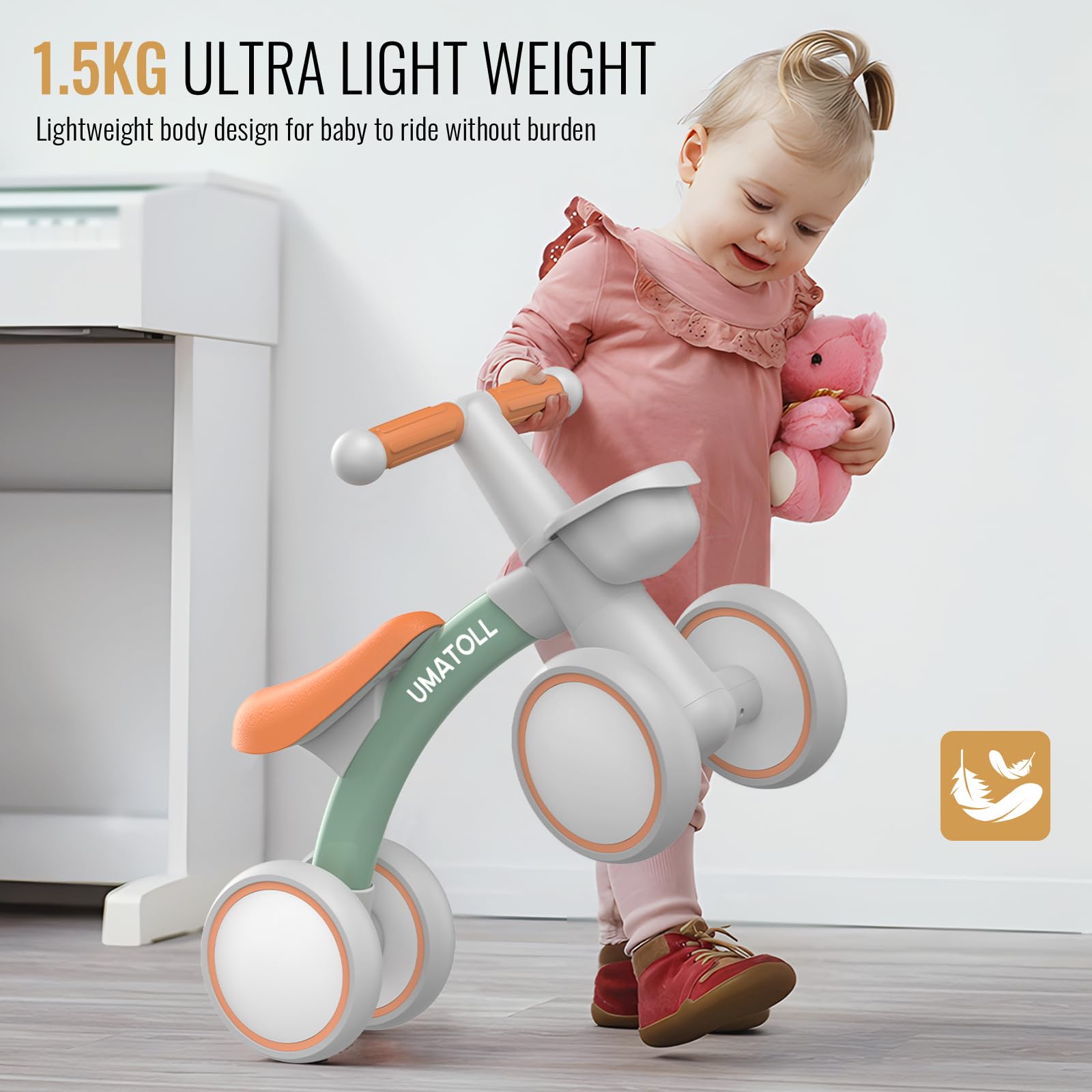 Umatoll Baby Balance Bike Toys for 1 Year Old Boys Girls Gifts, Adjustable Seat Baby Walker, First Birthday Gifts, 12-24 Months Toddler Ride on Toys with Removable Basket, Green 🍁 All In One Marketplace Canada