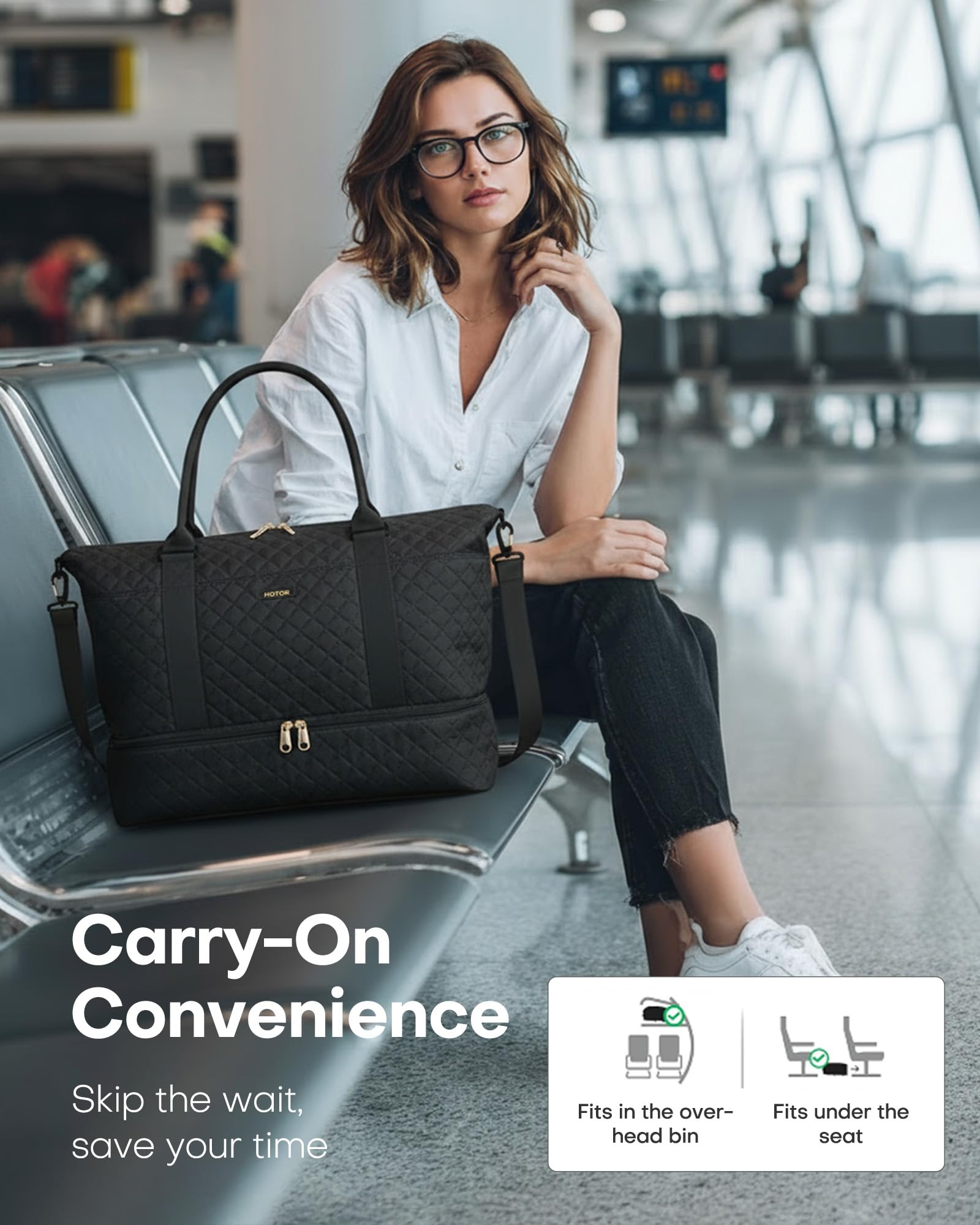 HOTOR Travel Duffel Bag - Large Weekender Bags for Women, Carry On Bag with Shoe Compartment, Overnight Bag with Toiletry Bag for Travel Essentials and Travel Accessories, Black, 34.0 x 45.0 x 20.0 cm 🍁 All In One Marketplace Canada