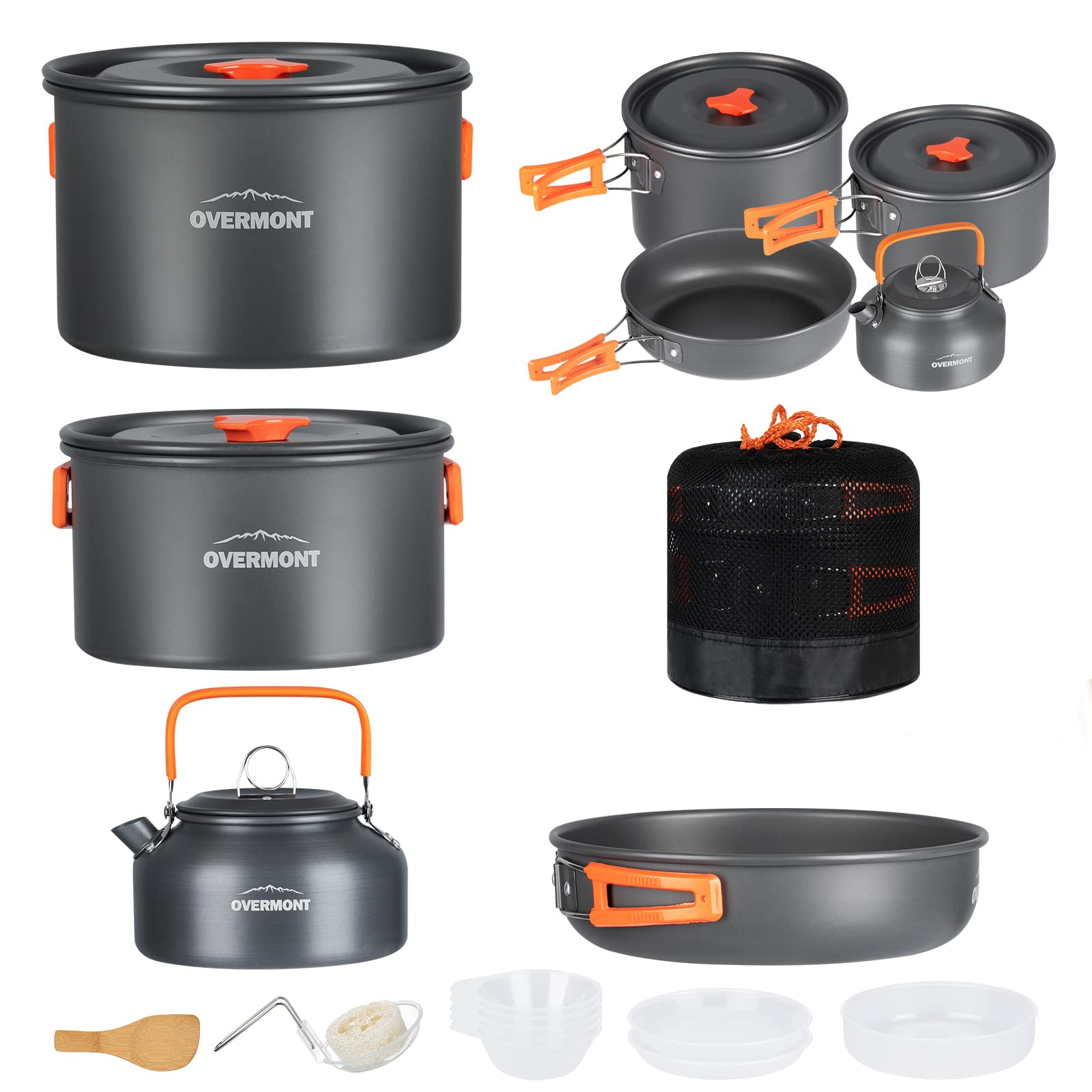 Overmont 16pc Camping Cookware Mess Kit, Portable Camping Cooking Set for Backpacking, Outdoor Hiking and Picnic Pot Pan Kettle Bowl Plate 🍁 All In One Marketplace Canada
