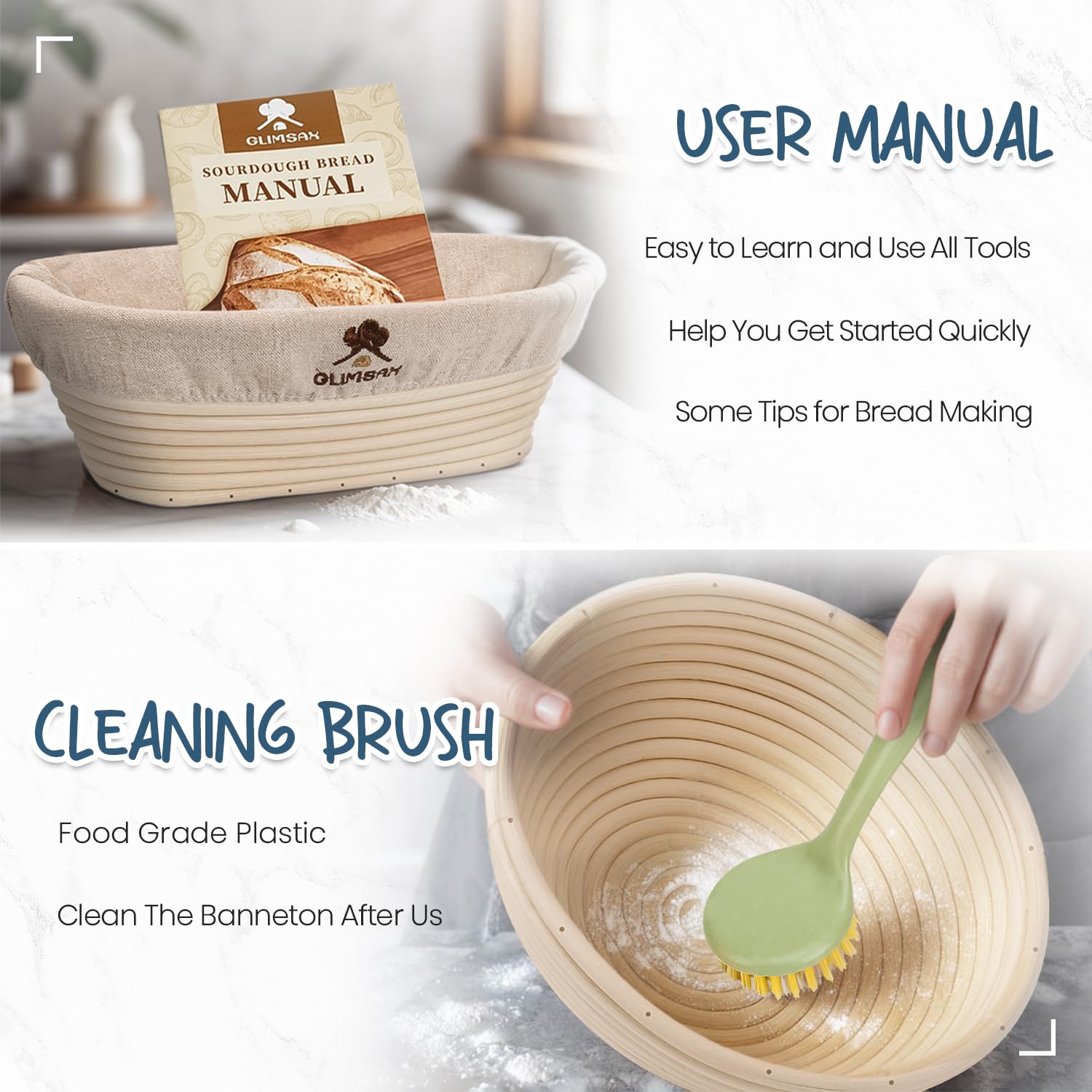 Glimsax Banneton Proofing Basket Set of 2, 9