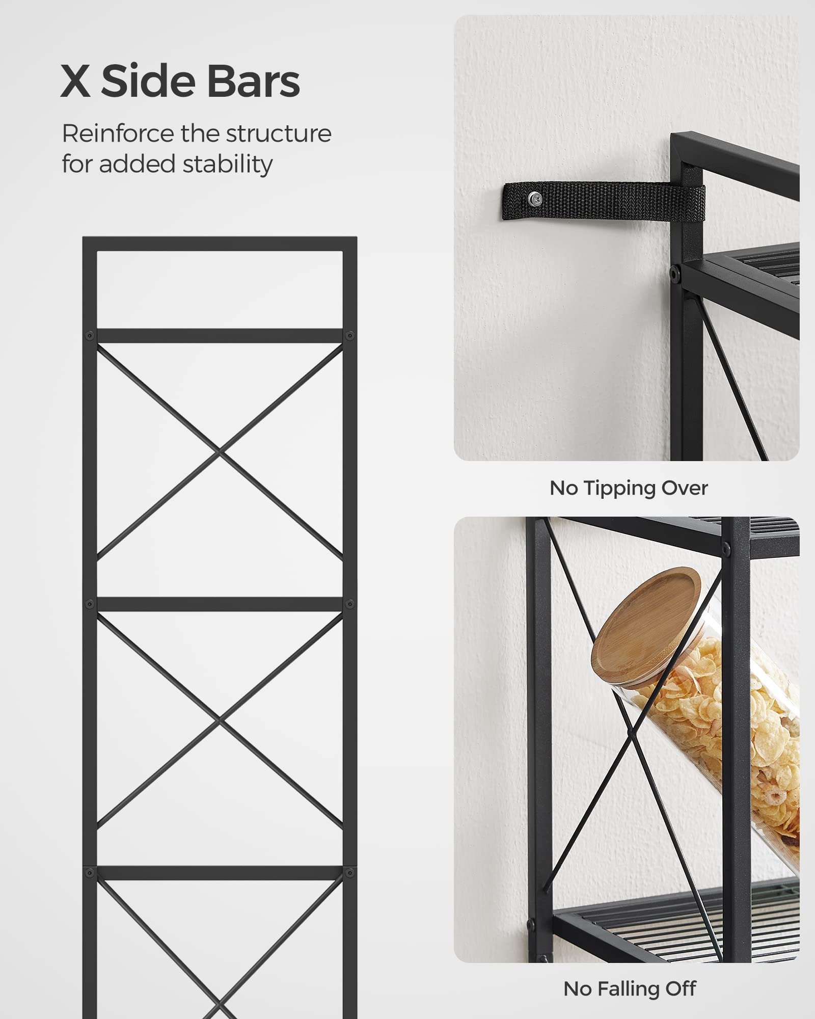 SONGMICS 5-Tier Metal Storage Rack, Shelving Unit with X Side Frames, Dense Mesh, 12.6 x 23.6 x 57.3 Inches, for Entryway, Kitchen, Living Room, Bathroom, Industrial Style, Ink Black UBSC165B01 🍁 All In One Marketplace Canada