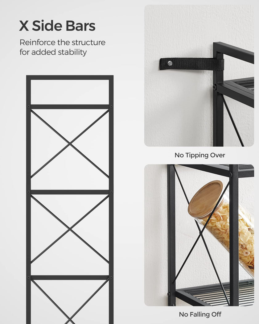 SONGMICS 5-Tier Metal Storage Rack, Shelving Unit with X Side Frames, Dense Mesh, 12.6 x 23.6 x 57.3 Inches, for Entryway, Kitchen, Living Room, Bathroom, Industrial Style, Ink Black UBSC165B01 🍁 All In One Marketplace Canada