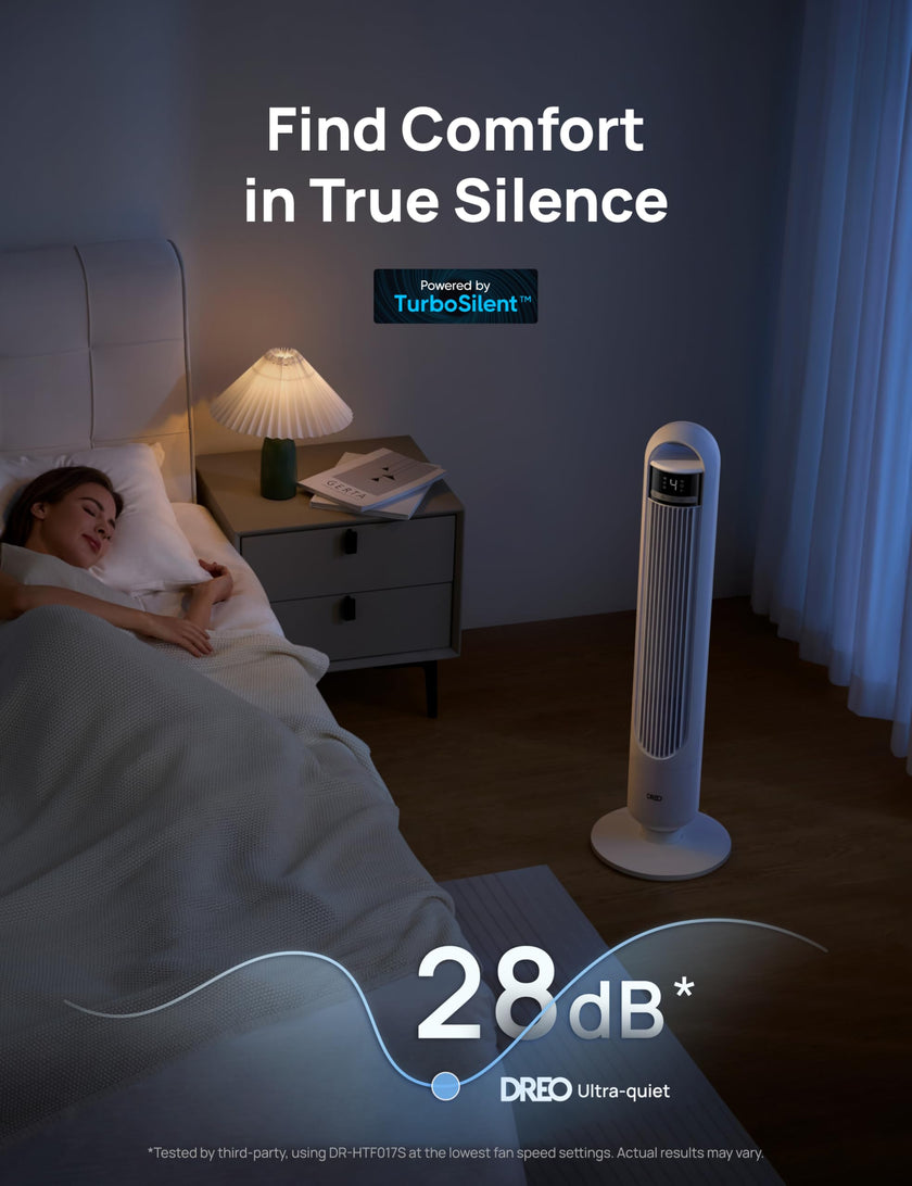 DREO Smart Tower Fan for Bedroom, 90° Oscillating Standing Fans for Room with 4 Speeds, 4 Modes, 25dB Quiet for Sleep, 25ft/s Velocity, 8H Timer, Remote/App/Voice Control for Living Room, Office, Home 🍁 All In One Marketplace Canada