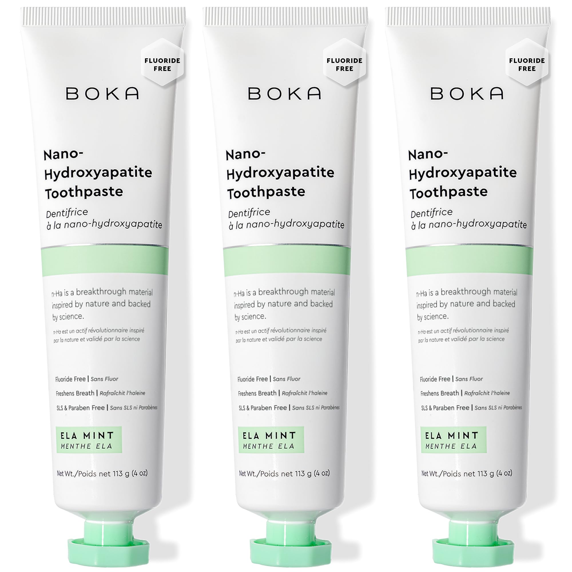 Boka Fluoride Free Toothpaste, Nano Hydroxyapatite Toothpaste, Appropriate for Sensitive Teeth - for Adult Oral Care - Ela Mint Flavor, 4 Fl Oz (113g) 3Pk 🍁 All In One Marketplace Canada