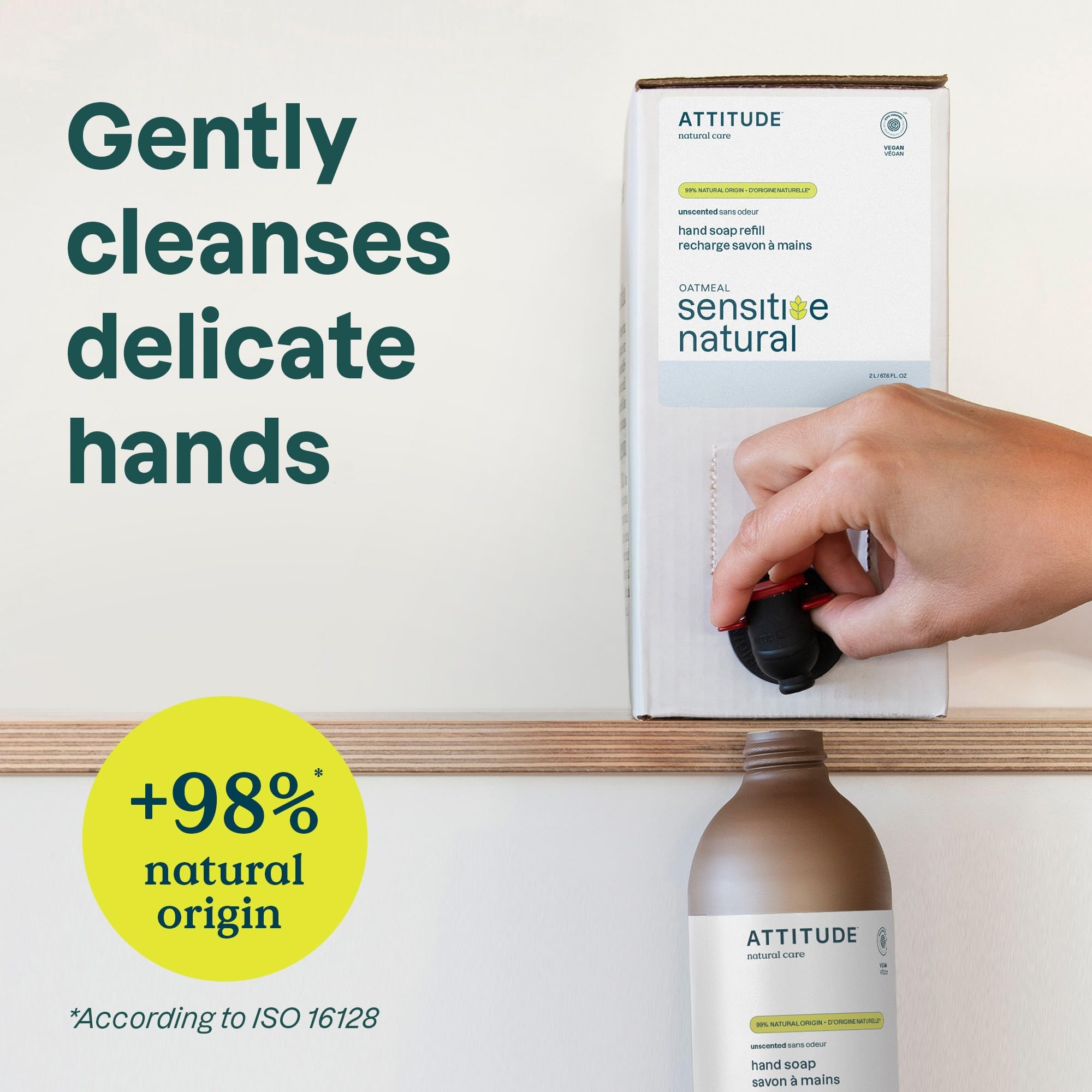 ATTITUDE Gentle Hand Soap for Sensitive Skin, Made in Canada, EWG Verified, Enriched with Oats, Dermatologically Tested, Vegan, Unscented, Bulk Refill, 2 Liters 🍁 All In One Marketplace Canada