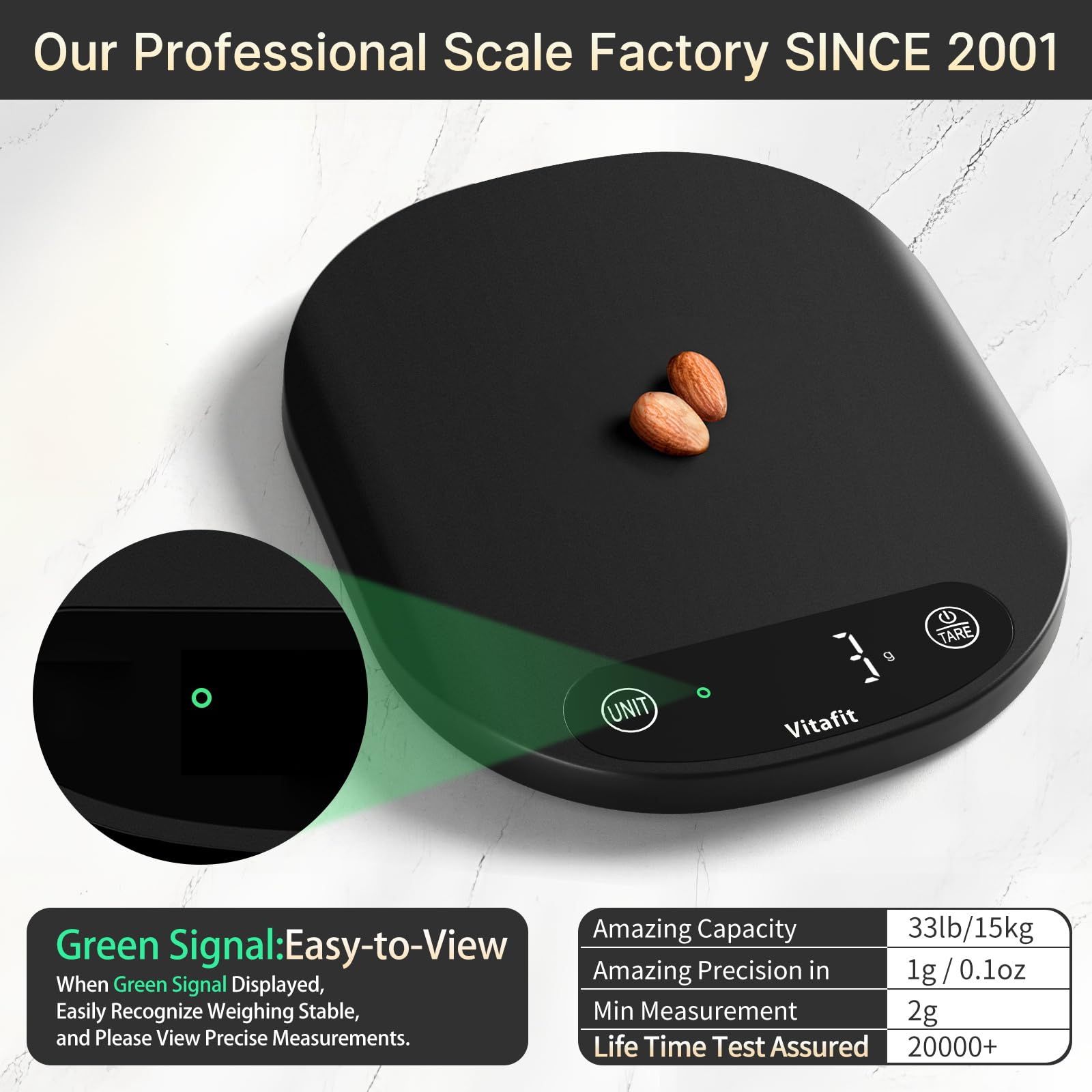 Vitafit 33lb Food Scale, High Accuracy 0.1oz by Our Professional Scale Factory Since 2001, Food Scale Digital Kitchen for Cooking Baking Coffee, LED Display, 3xAAA Battery, Black 🍁 All In One Marketplace Canada