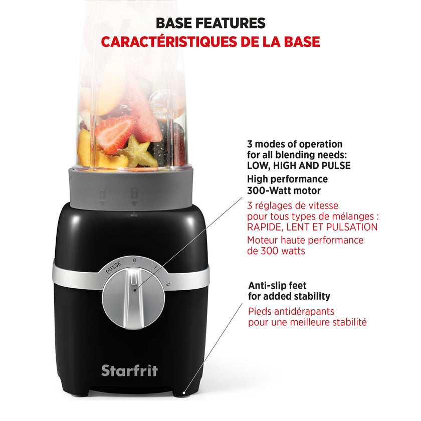 Starfrit Personal Blender, Two 828ml Cups, High, Low & Pulse Modes, 300W, Black 🍁 All In One Marketplace Canada