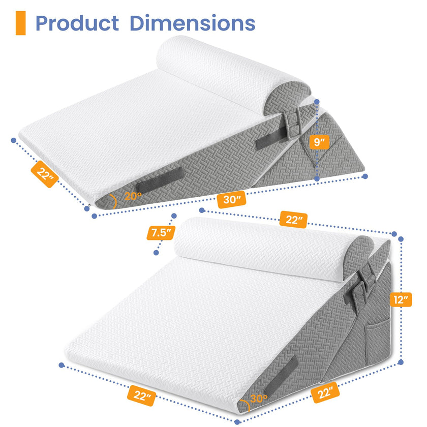 Sasttie Wedge Pillows for Adult, 2PCS Adjustable Bed Wedge Pillow for Post Surgery, Triangle Pillow Headboard with Bolster Cushion for Sleeping, Acid Reflux, Neck & Back Support, White and Dark Grey 🍁 All In One Marketplace Canada
