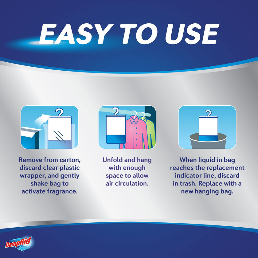 DampRid Fresh Scent Hanging Moisture Absorber, 16 oz., 3 Pack - Eliminates Musty Odors for Fresher, Cleaner Air, Ideal for Closet, 14% More Moisture Absorbing Power*- Blue 🍁 All In One Marketplace Canada