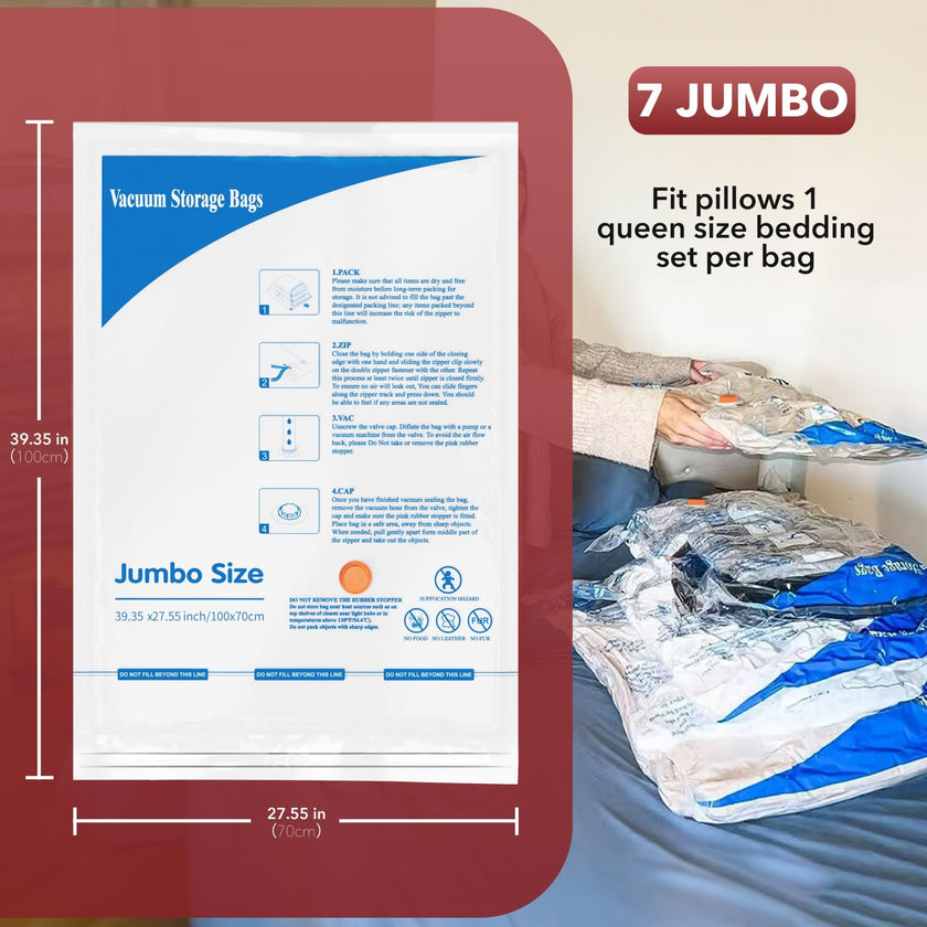 Vacuum Storage Bags 7 Jumbo, Space Saver Sealer Bags,Plastic Packaging Bags,Compression Bags for Clothes, Pillows, Comforters, Blankets, Bedding 🍁 All In One Marketplace Canada