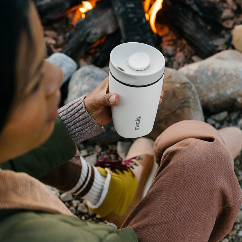 Owala SmoothSip Slider Insulated Stainless Steel Coffee Tumbler, Reusable Iced Coffee Cup, Hot Coffee Travel Mug, BPA Free 12 oz, Peachy Keen 🍁 All In One Marketplace Canada