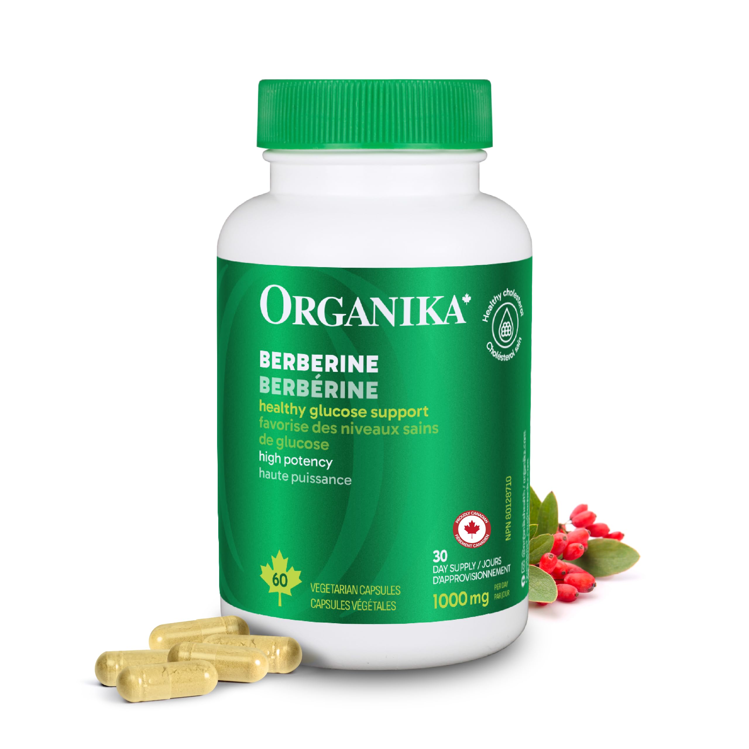 Organika Berberine - High Potency 1000mg per Day, Cholesterol and Glucose Metabolism Support, Helps Maintain Cardiovascular Health - 60vcaps 🍁 All In One Marketplace Canada